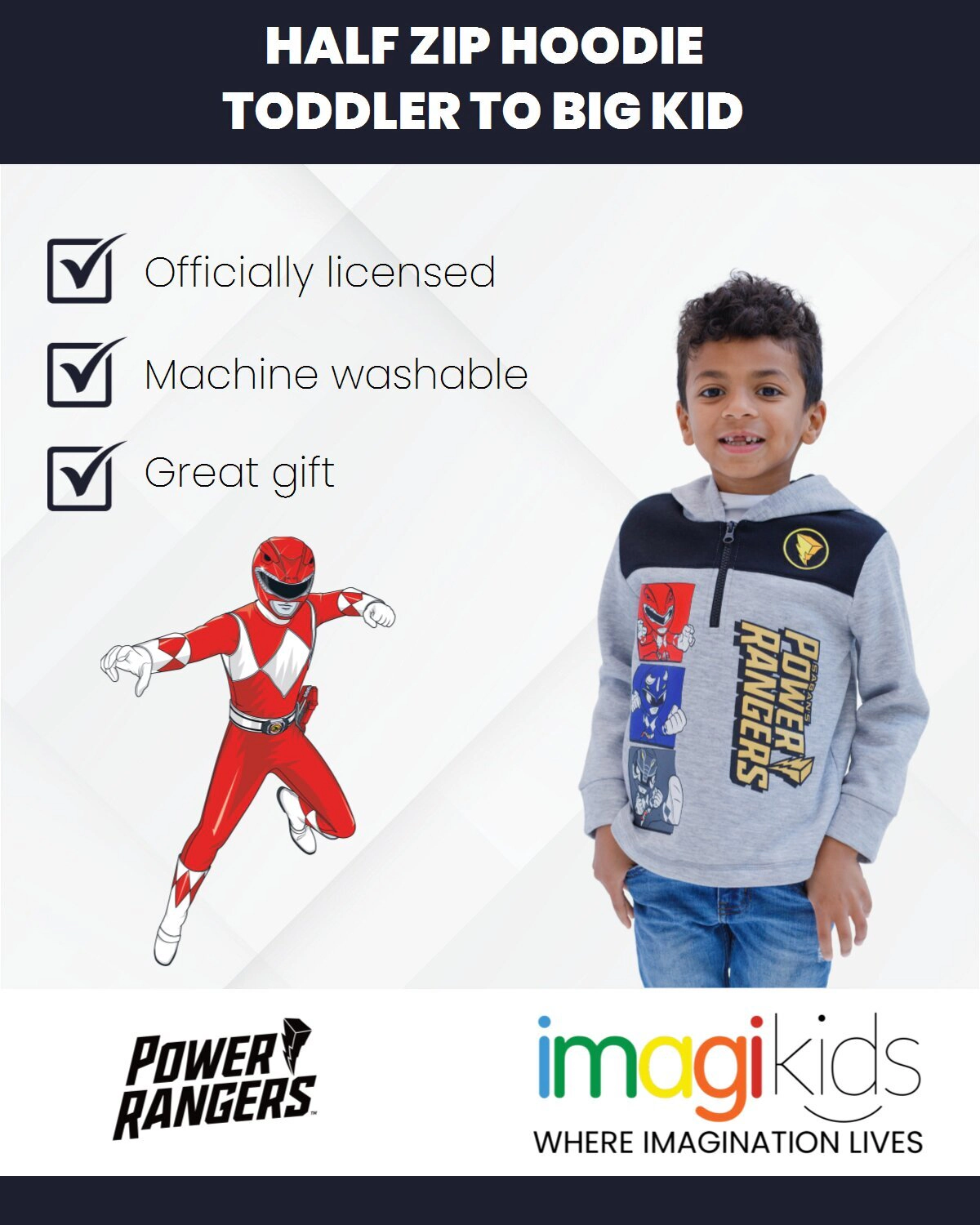 Power Rangers Boys' Fleece Quarter-Zip Hoodie