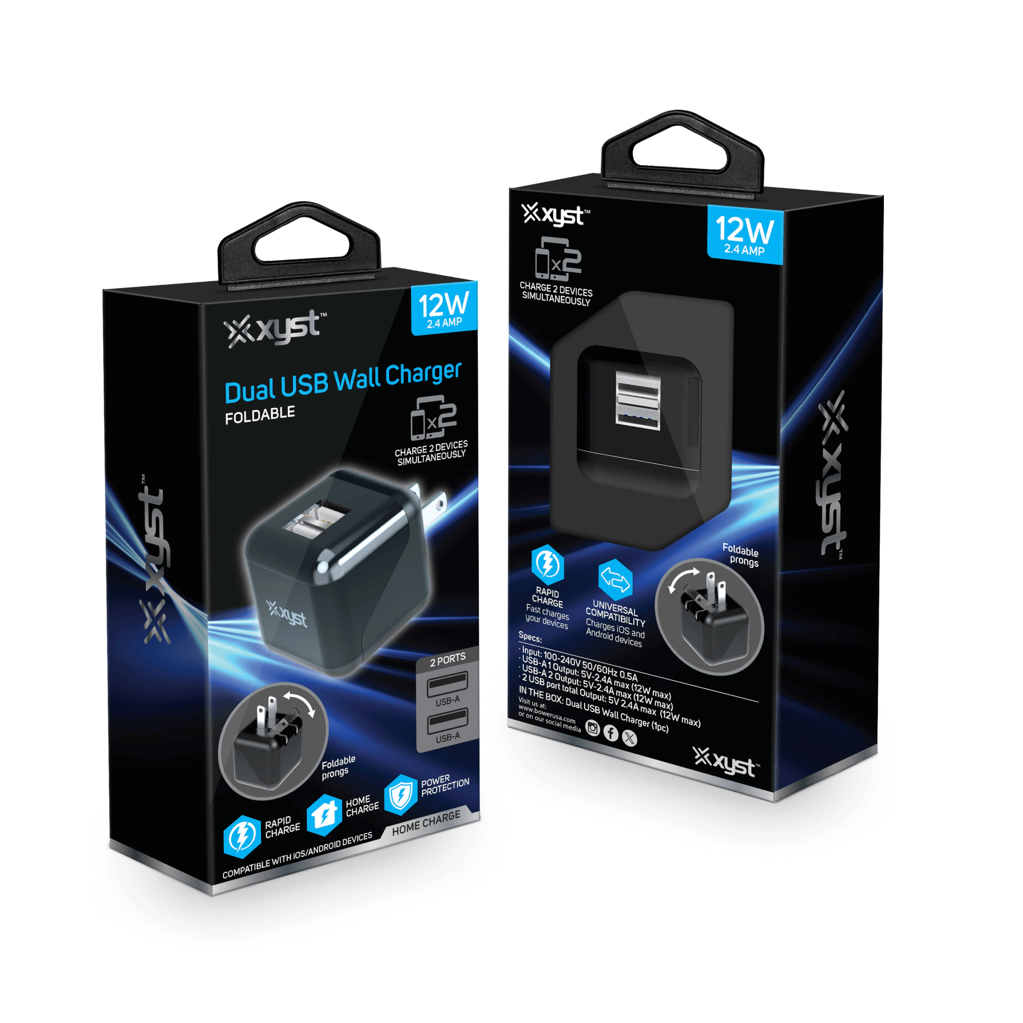Xyst 2.4-Amp Dual USB Foldable Wall Charger