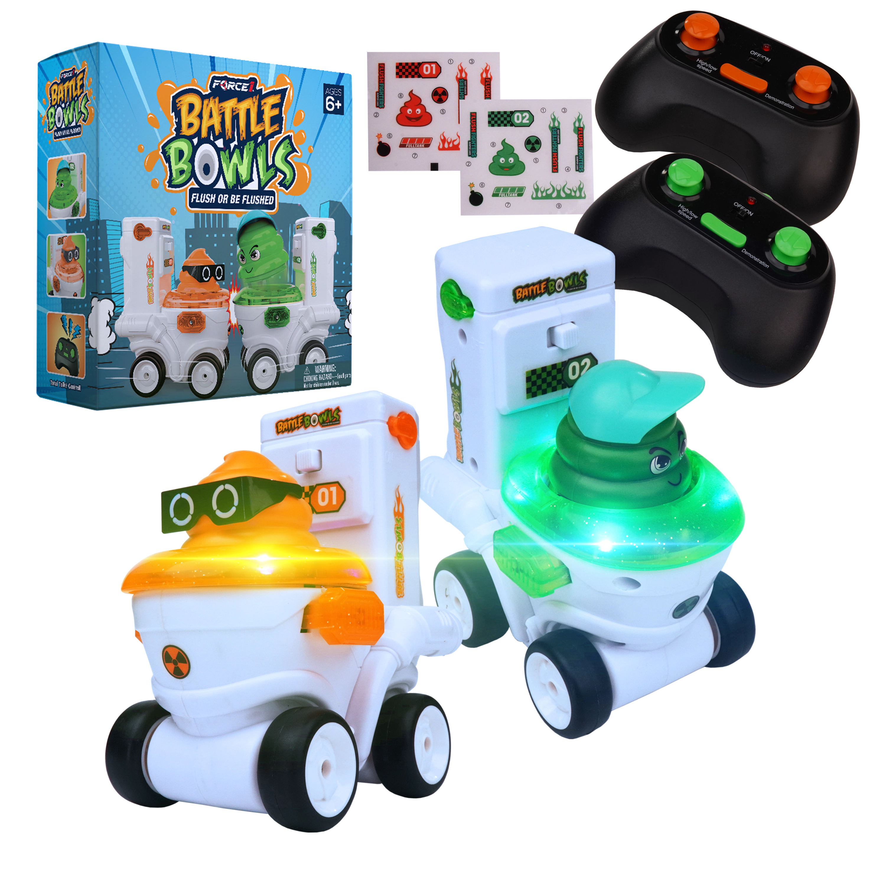 Force1 Bumper Racer RC Toy with Spinning Poo Figure, Lights