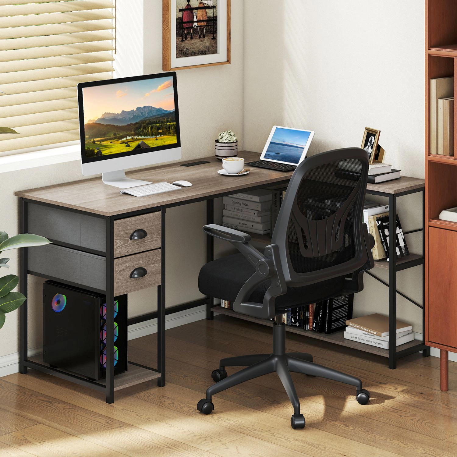 SlickBlue L Shaped Computer Desk with Charging Station and Drawers