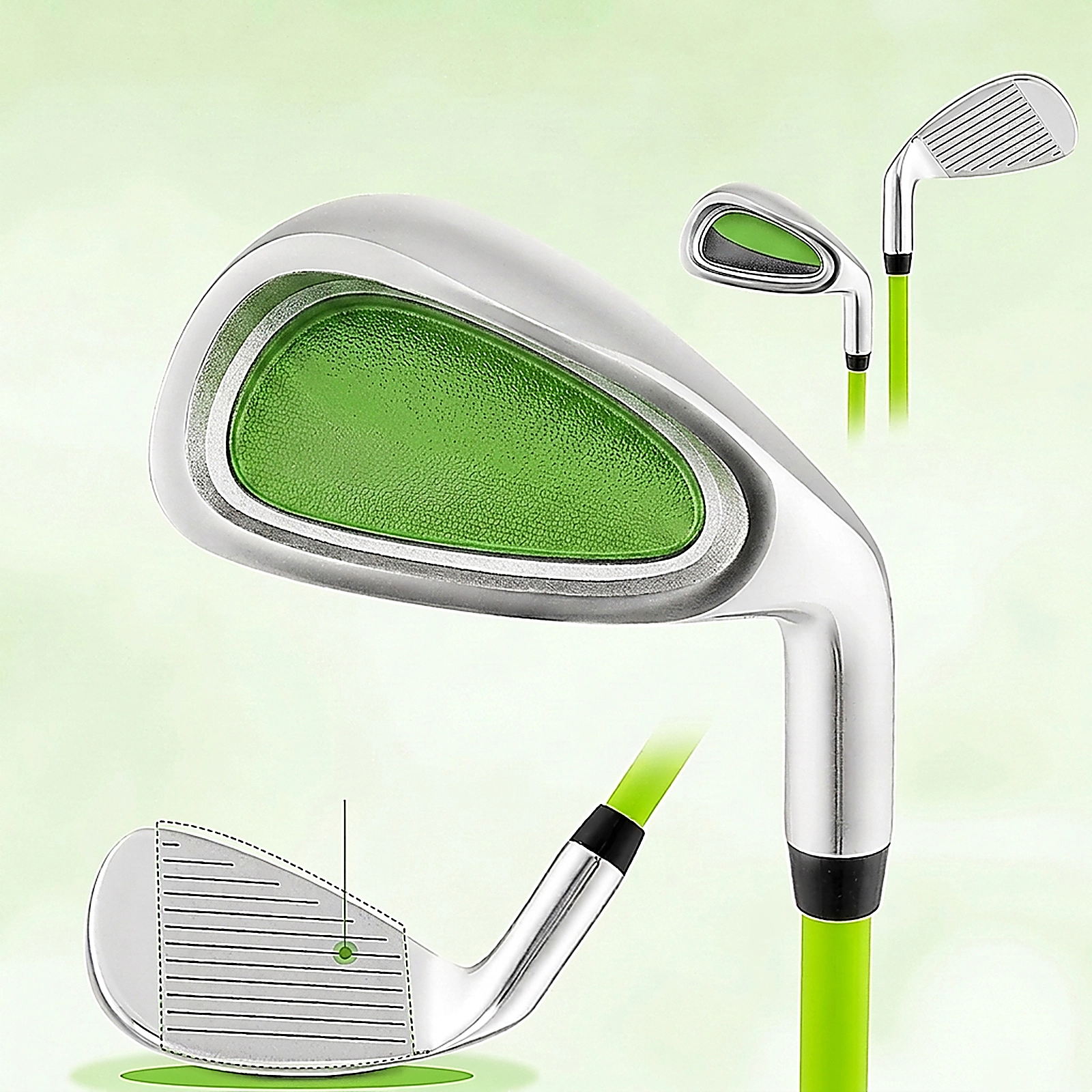 SUGIFT Junior Golf Club Green Number 7 Iron with Fiberglass Shaft and Headcover