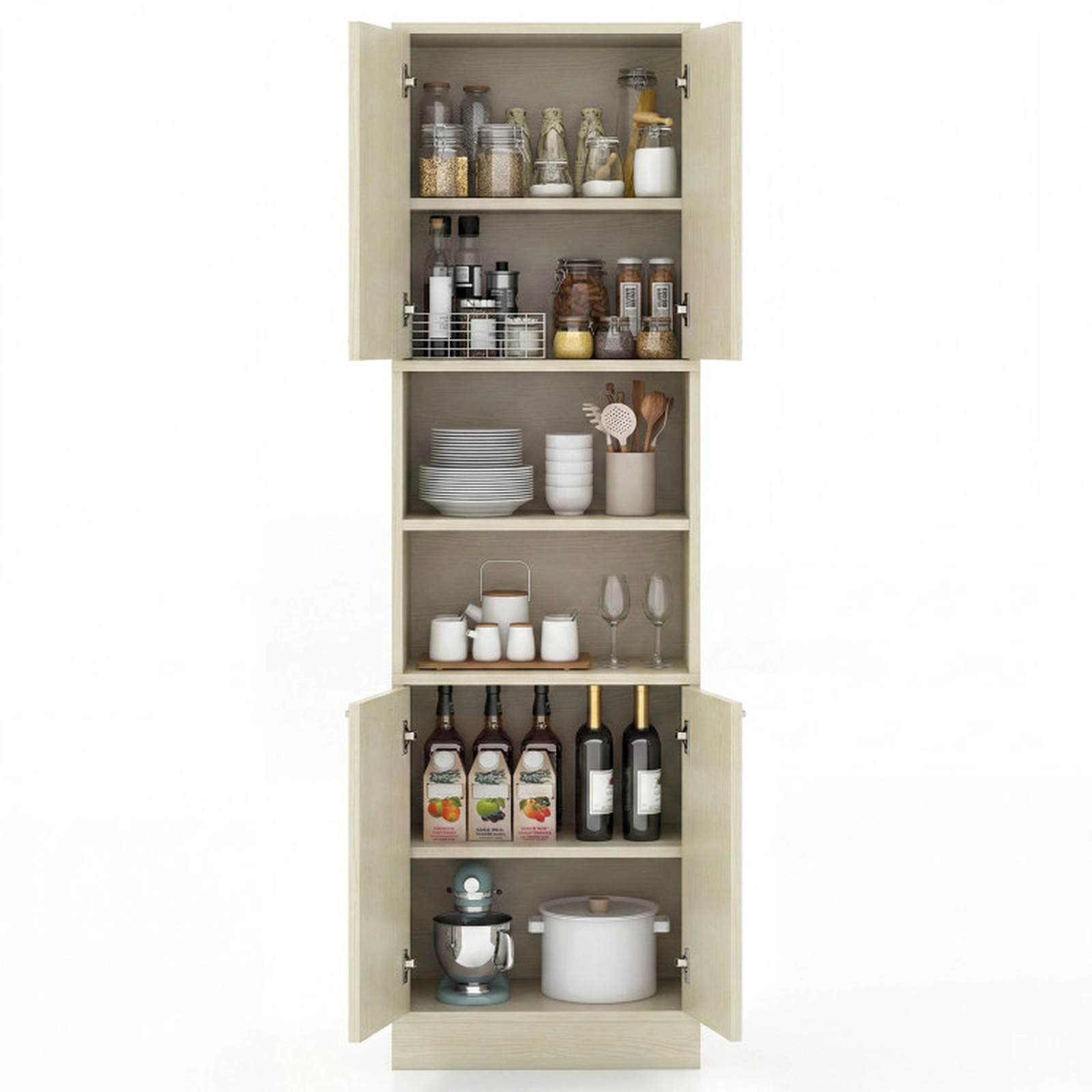 SUGIFT 75-in Tall 2 Cabinets 2 Open Shelves Kitchen Pantry Storage Cabinet 22-in x 12-in 300-lb Capacity Beige