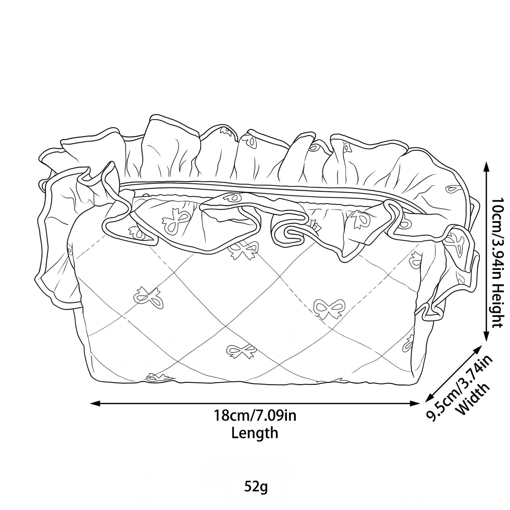 Alilang Unisex Quilted Bow Print Cosmetic Bag with Ruffle Trim