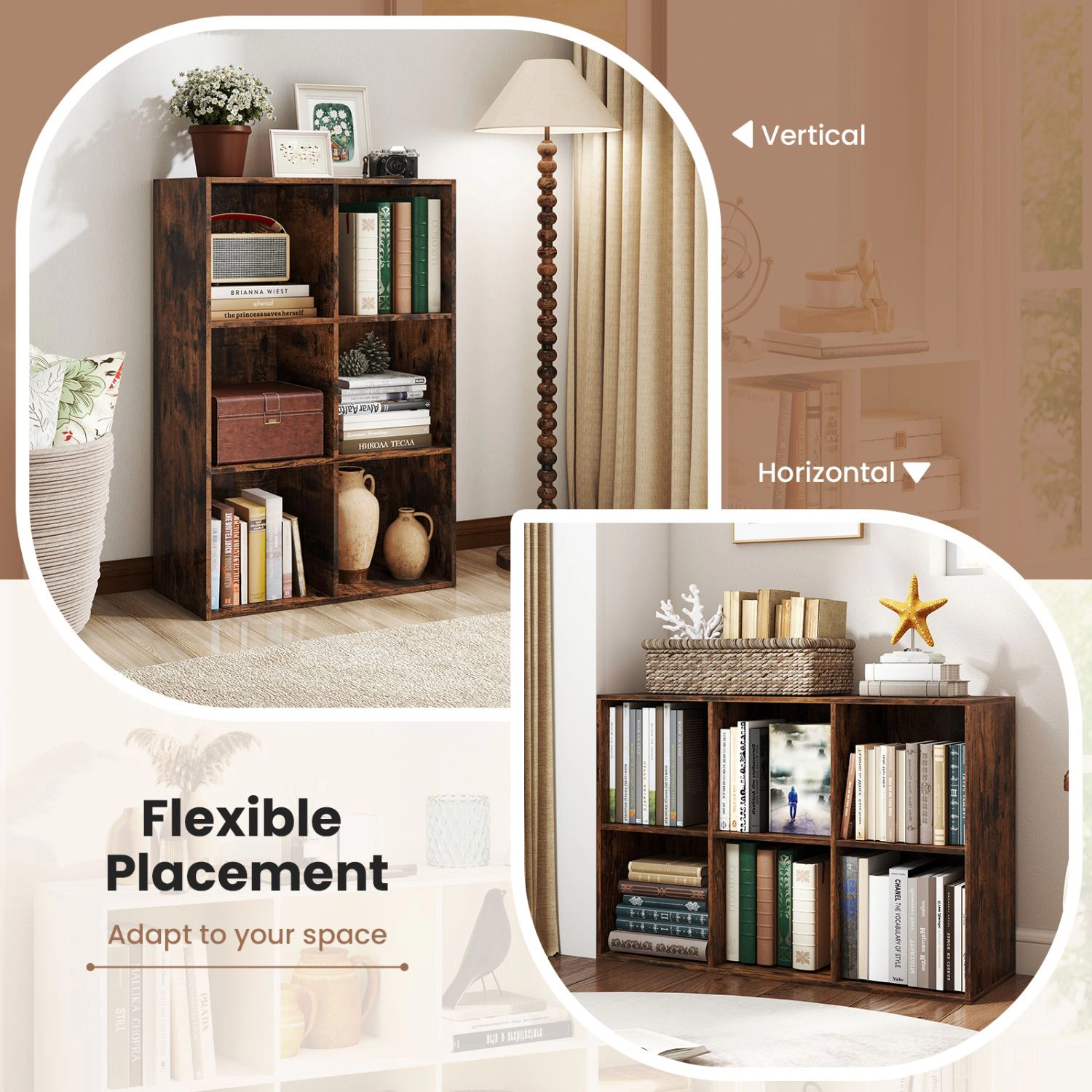 SlickBlue 6 Cube Bookcase with Open Storage Shelves for Home Organization