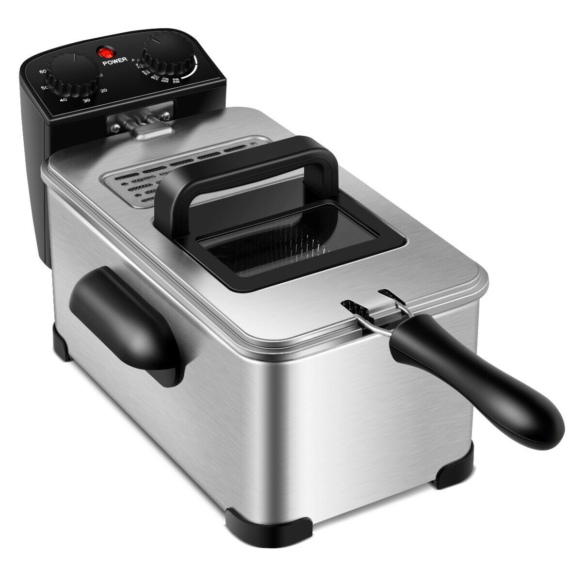 SlickBlue Stainless Steel Electric Deep Fryer 1700W 3.2Qt Oil Pot 60-Min Timer