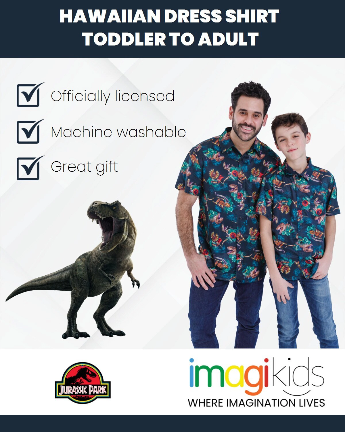 Jurassic World Park T-Rex Matching Family Hawaiian Short Sleeve Button Down Shirt