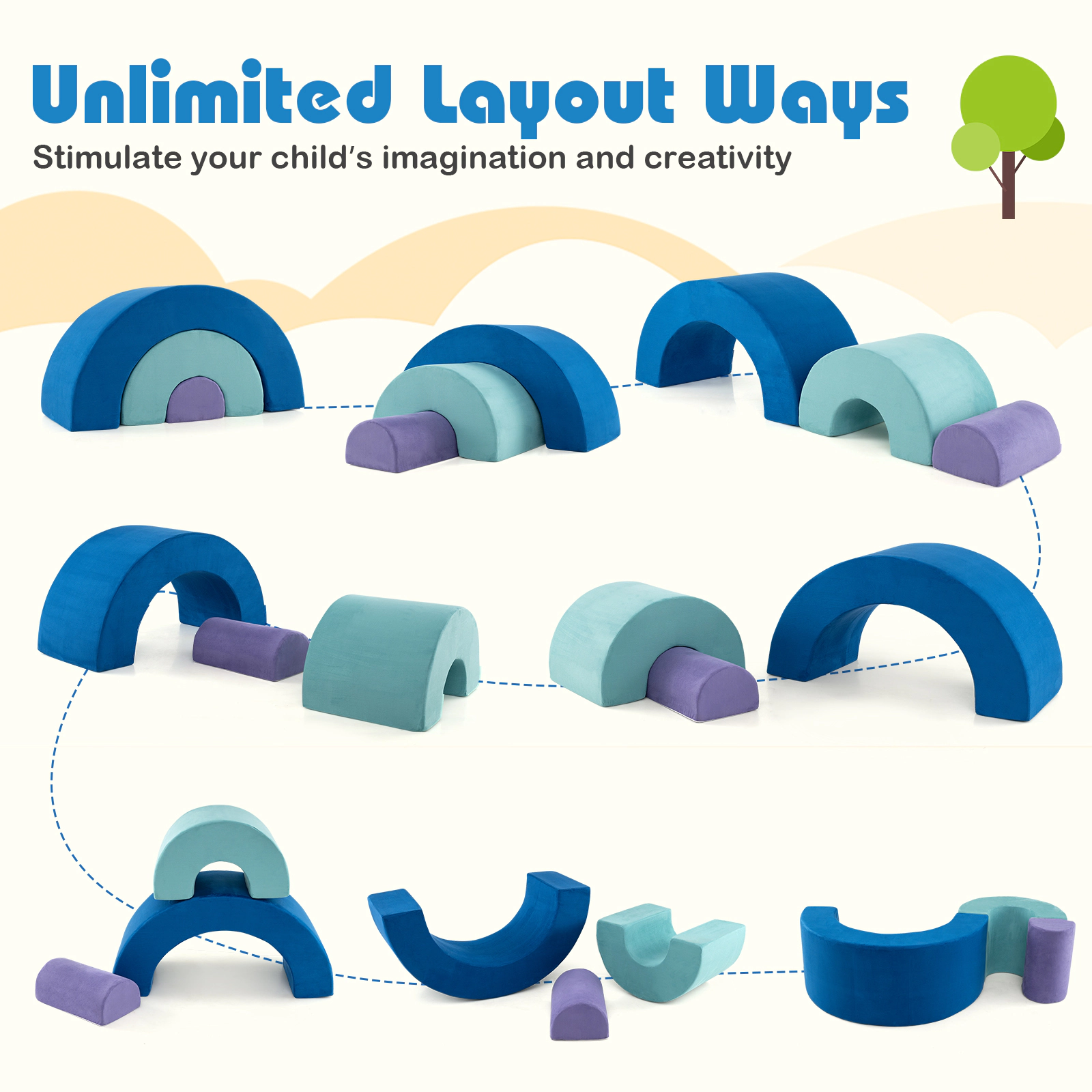 LJG Kids Rainbow Arc Climber Playset Foam Climbing Blocks with Machine Washable Covers
