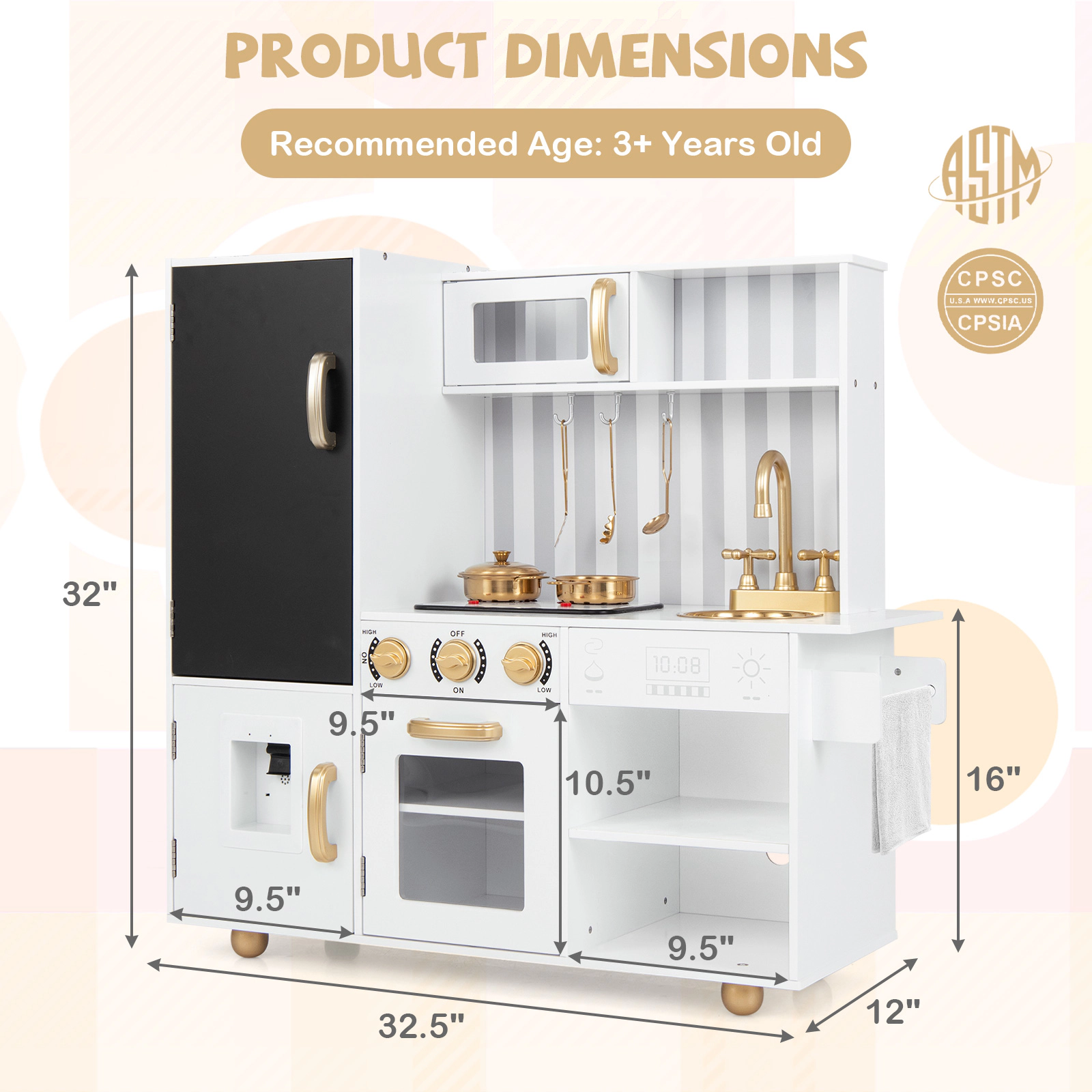 SUGIFT White Dishwasher Oven and Realistic Lights and Sounds Kids Pretend Play Kitchen