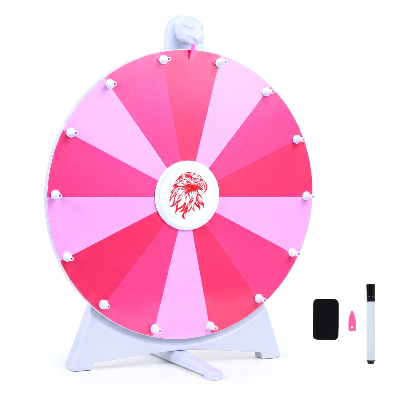 SUGIFT 20-in 14-Slot Prize Spin Wheel Table Game with Blackboard Marker 4.5-lb Net Weight Multi-Color Pink 5-Piece Set