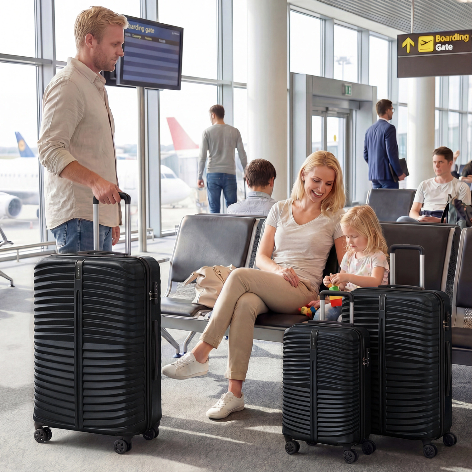 SUGIFT Black 3-Piece 20 24 28-in Nesting Hardside Luggage Set with 8 Spinner Wheels and 3-Digit Lock