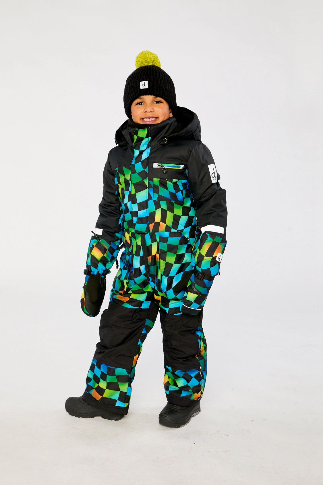 Deux par Boys Checkered Print One Piece Play Snowsuit with Detachable Hood