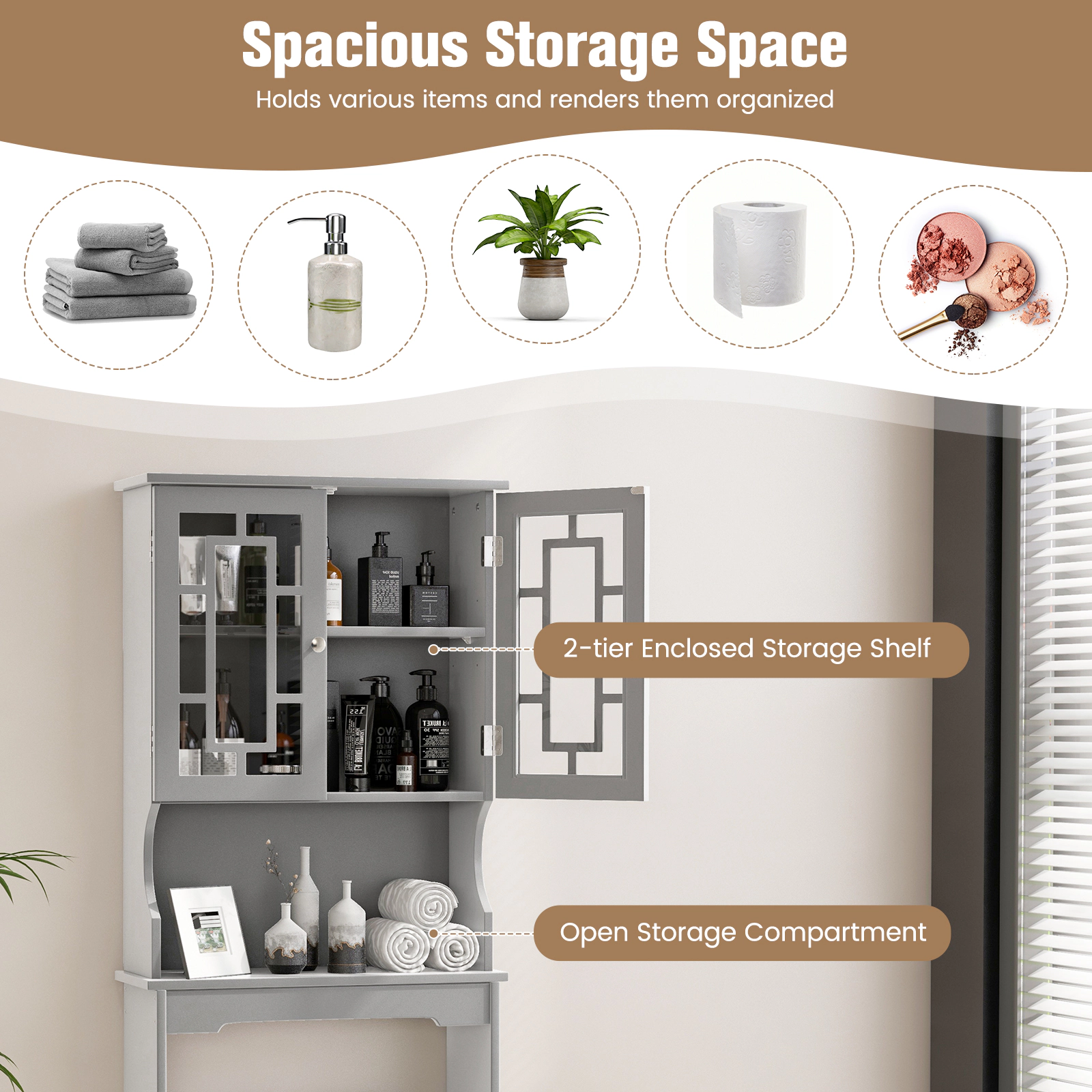 Glintex Over-the-Toilet Space Saver with Large Cabinet and Adjustable Shelf