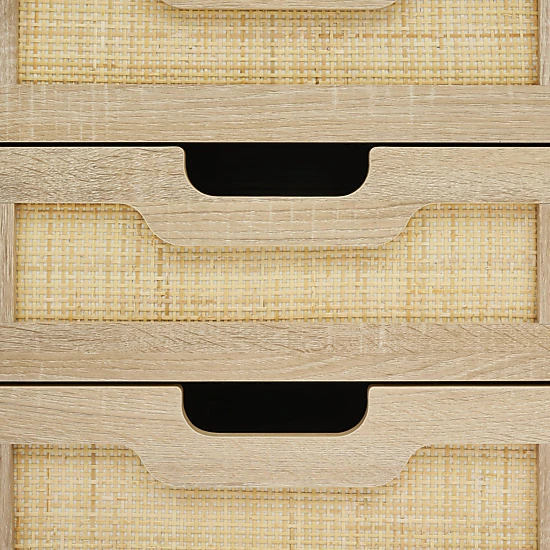 BebreezChic Set of 2, Modern Bedside Table with 3 Natural Wicker Drawers and Shelves for Bedroom and Living Room