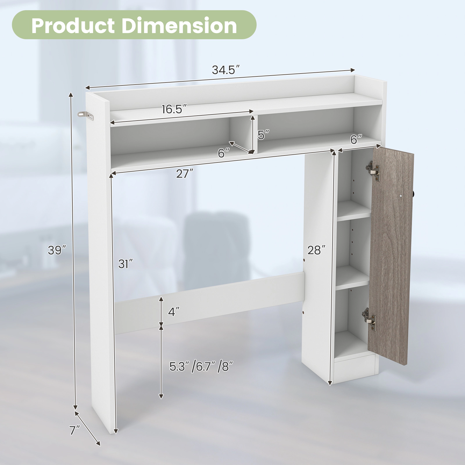 SUGIFT 100-lb Capacity Over the Toilet Storage Organizer with 2 Adjustable Shelves and 3-Position Bar