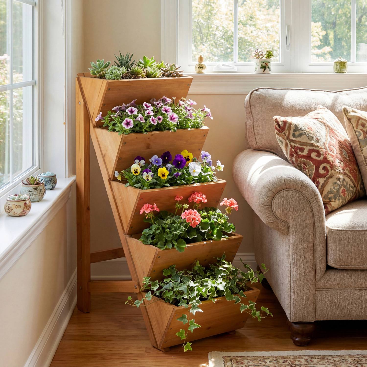 LJG -tier Vertical Raised Garden Bed Wood Elevated Planter Box with Legs