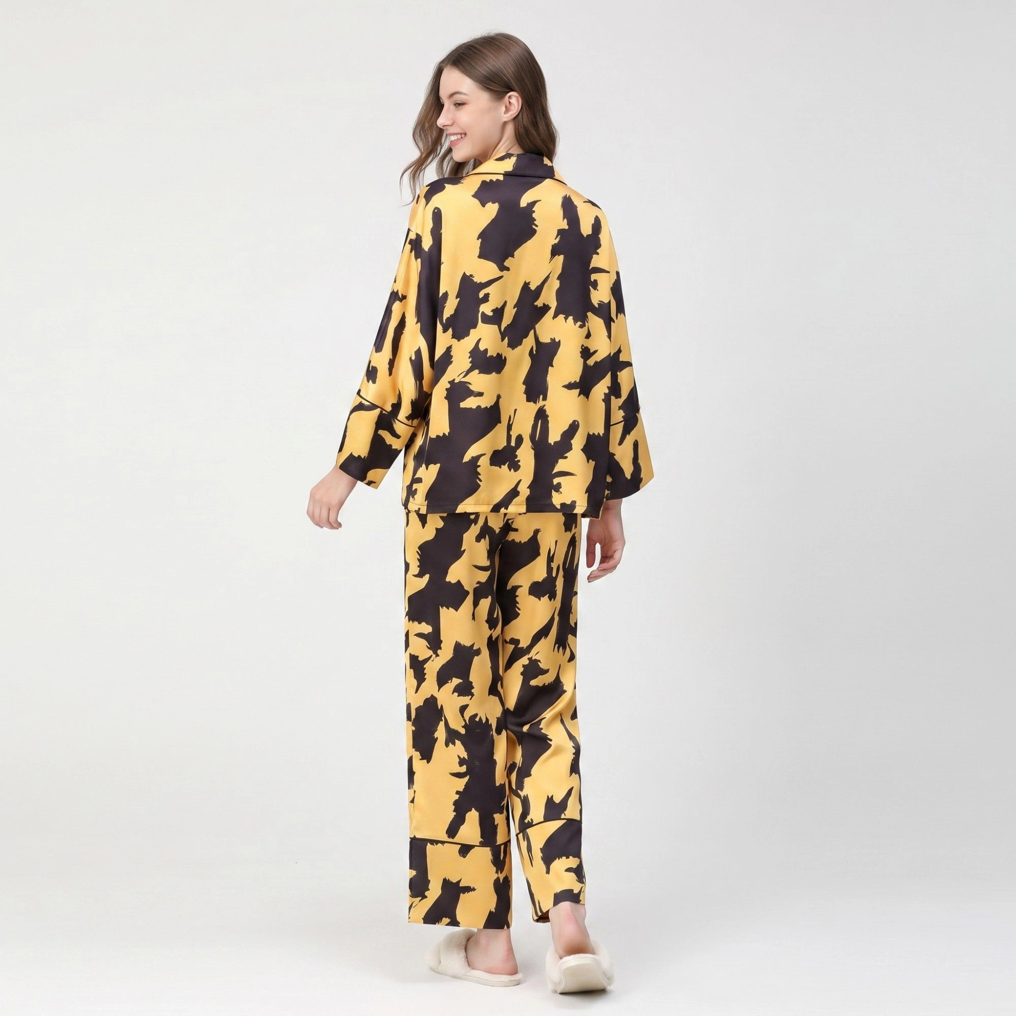 Anna-Kaci Women's 2-Piece Abstract Print Pajama Set with Button Front Top and Wide Leg Pants
