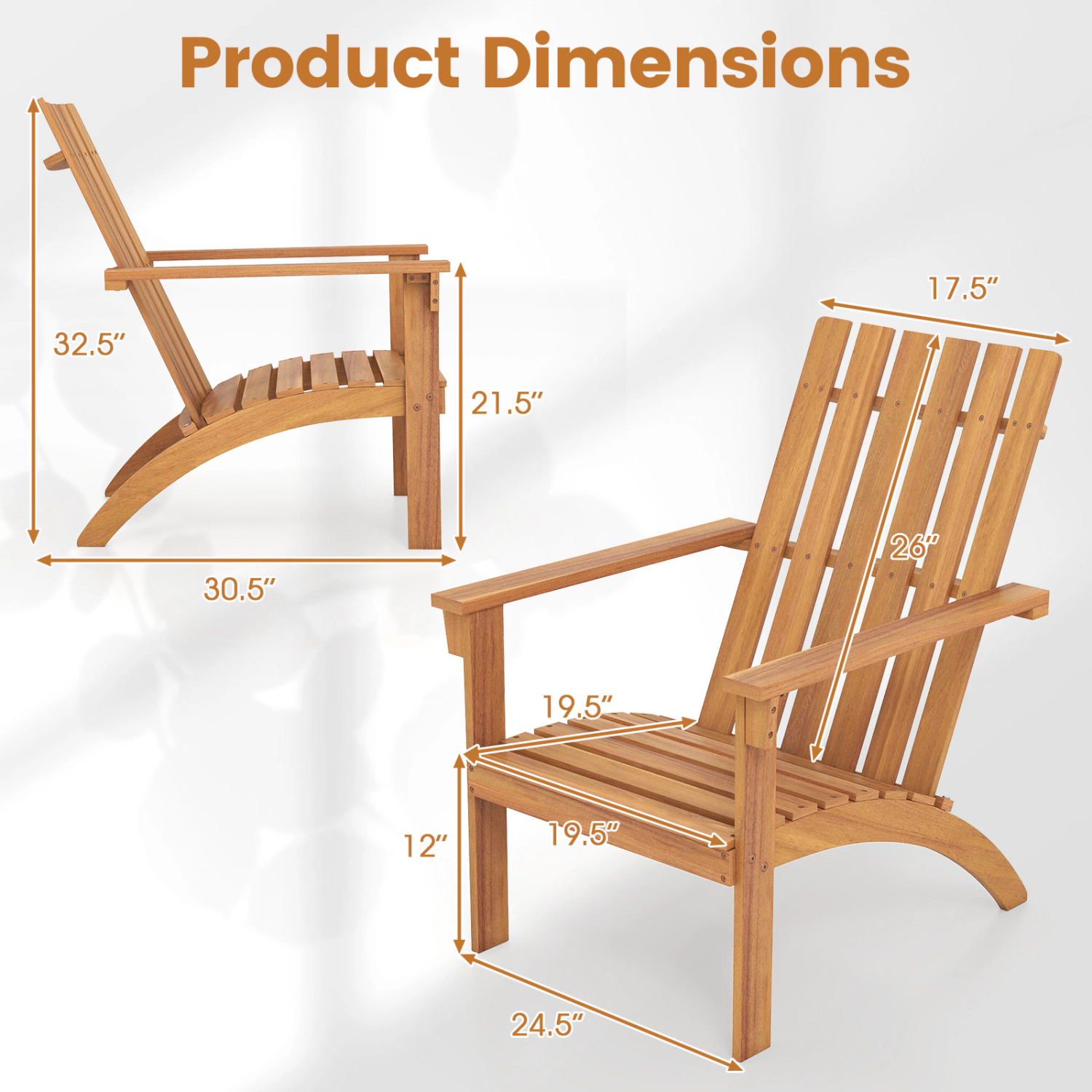 Hivvago Acacia Wood Outdoor Lounge Chair with Armrests