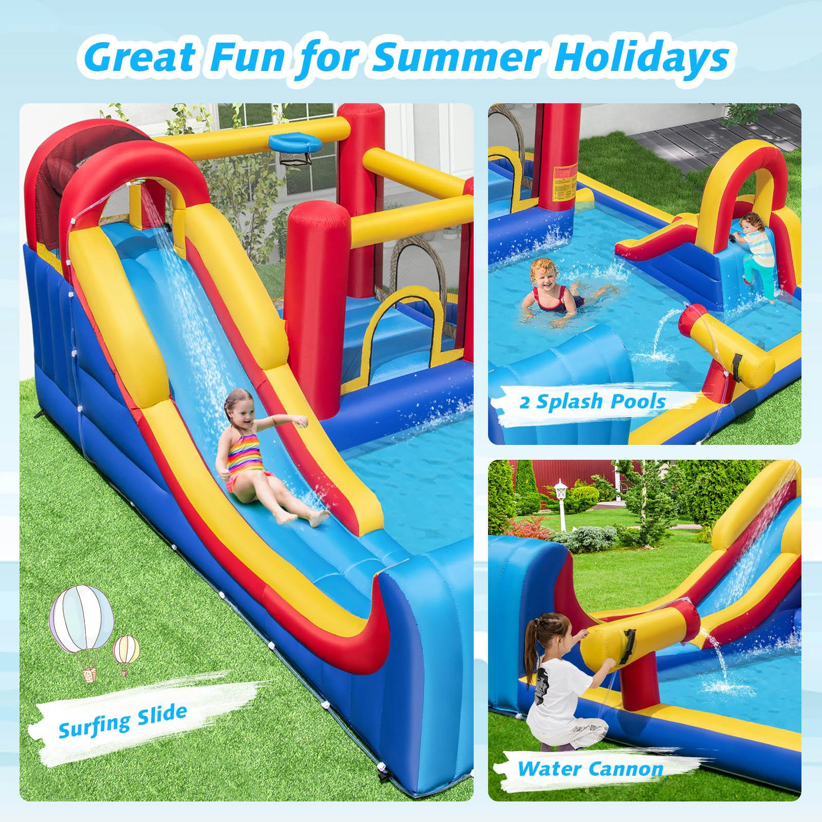 SUGIFT Kids Multicolor 7-in-1 Water Slide Bounce House with Splash Pool 177-in W 87-in H 200-lb Total Capacity
