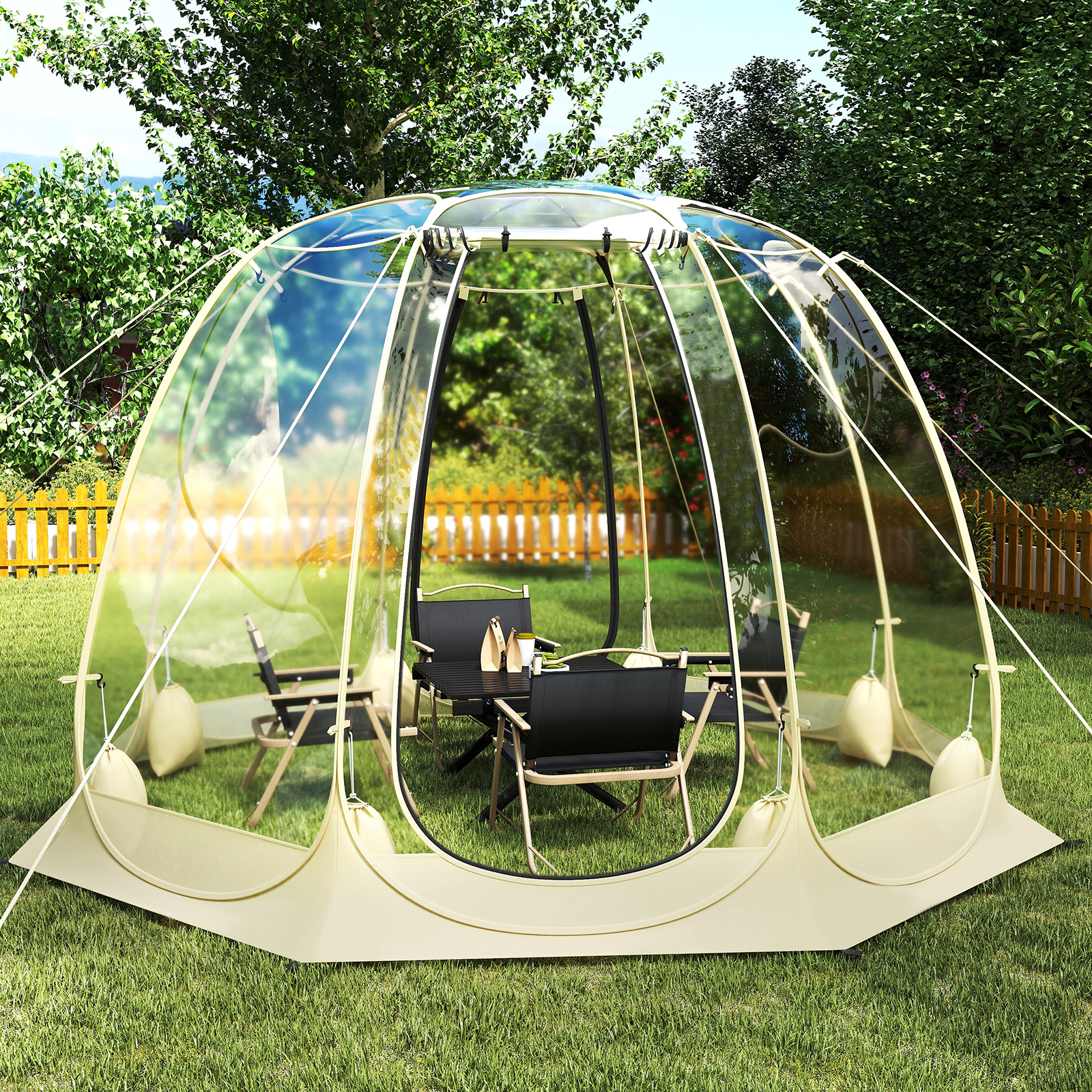 SUGIFT Beige 9.5-ft Transparent PVC Pop-Up Bubble Tent Igloo Screen House with Clear Skylight and Carry Bag