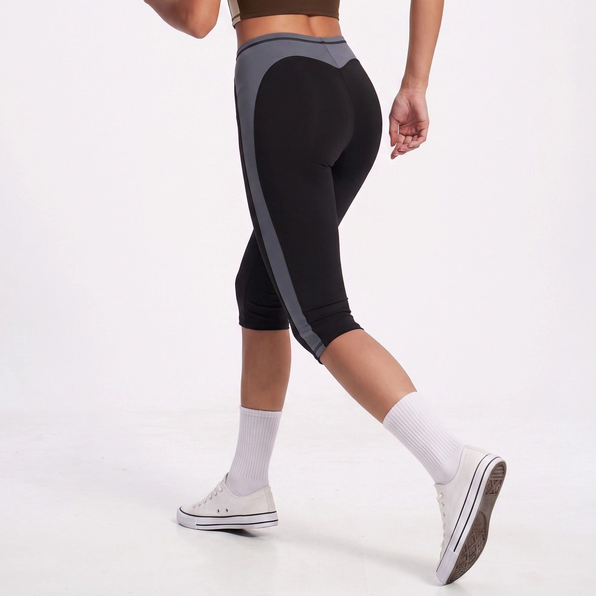 Anna-Kaci Women's Colorblock High-Waist Capri Leggings Fitted Cropped Yoga Pants