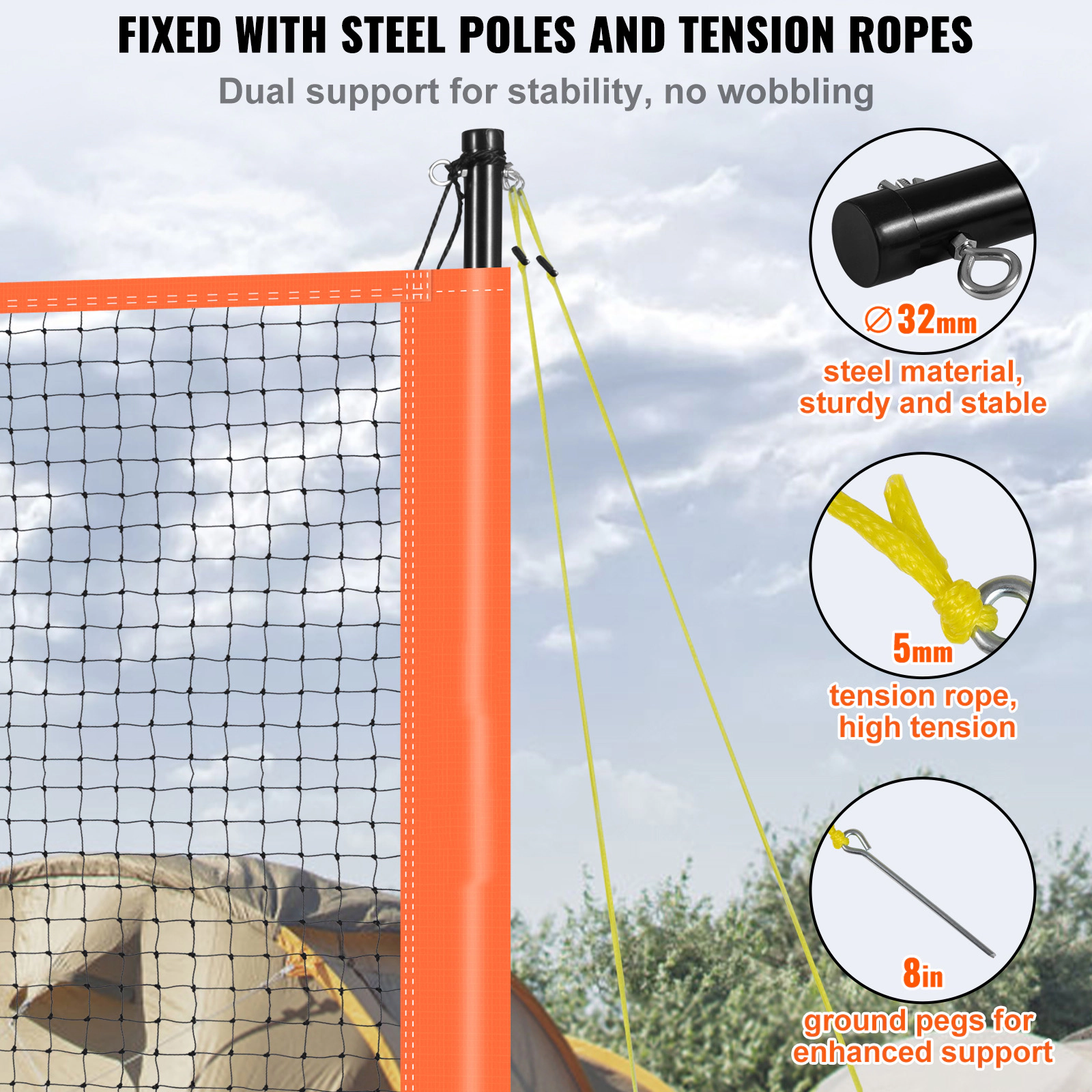 HONGGE Volleyball & Badminton Combo Net Set, Adjustable 5.1-8 ft Height, Steel Poles, Rackets, Ball, Pump & Bag