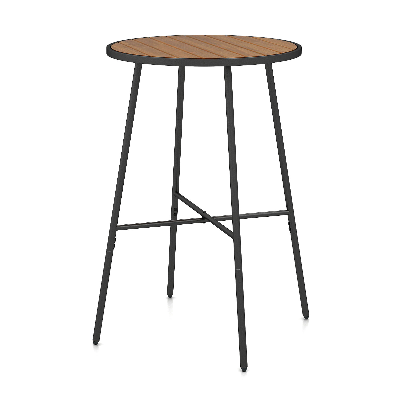 SUGIFT Outdoor Round Bar Table 41-in Tall with Acacia Wood Top and Metal Frame 180-lb Capacity Natural and Black