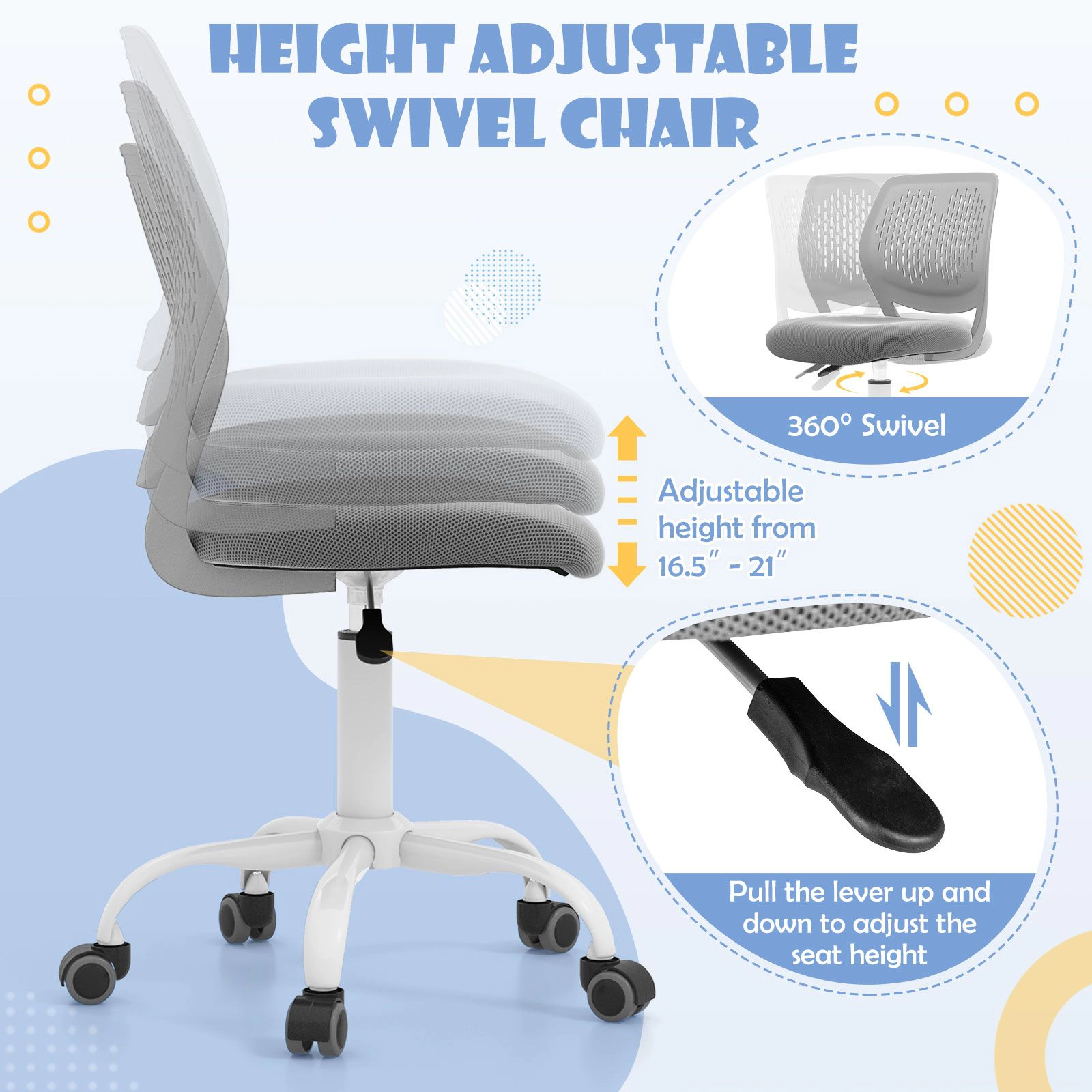 SlickBlue Children Swivel Task Chair with Rolling Casters and Seat