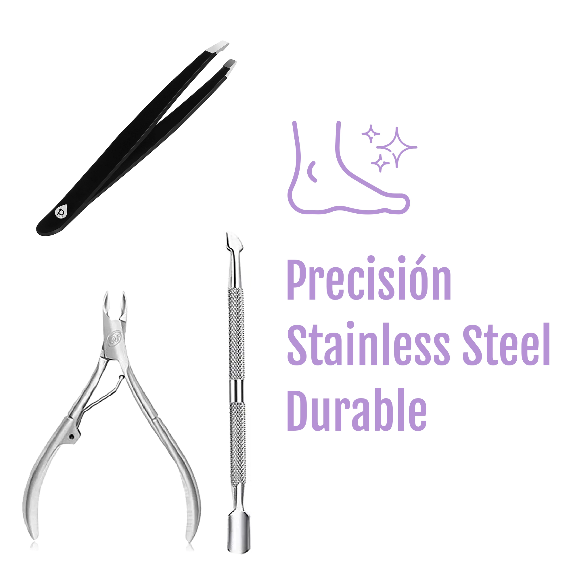 Pursonic Women's Precision Grooming & Nail Care Bundle Slant Tip Tweezer & Salon-Grade Manicure Pedicure Tool Kit