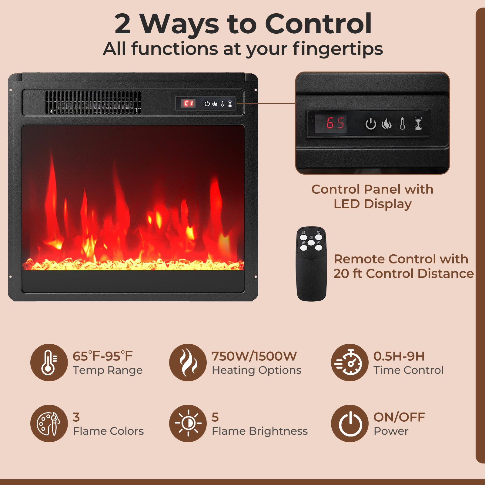 SlickBlue Electric Fireplace Insert with 5000 BTU and Flame Effects