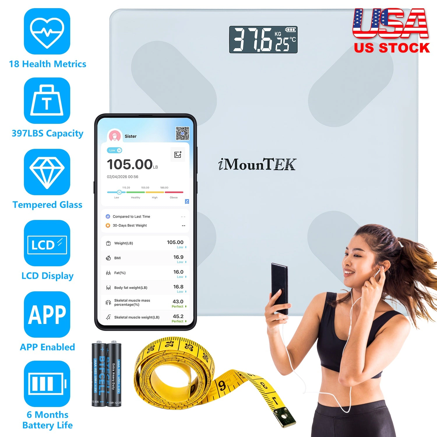 GBruno Smart Digital Body Weight Scale With App Sync