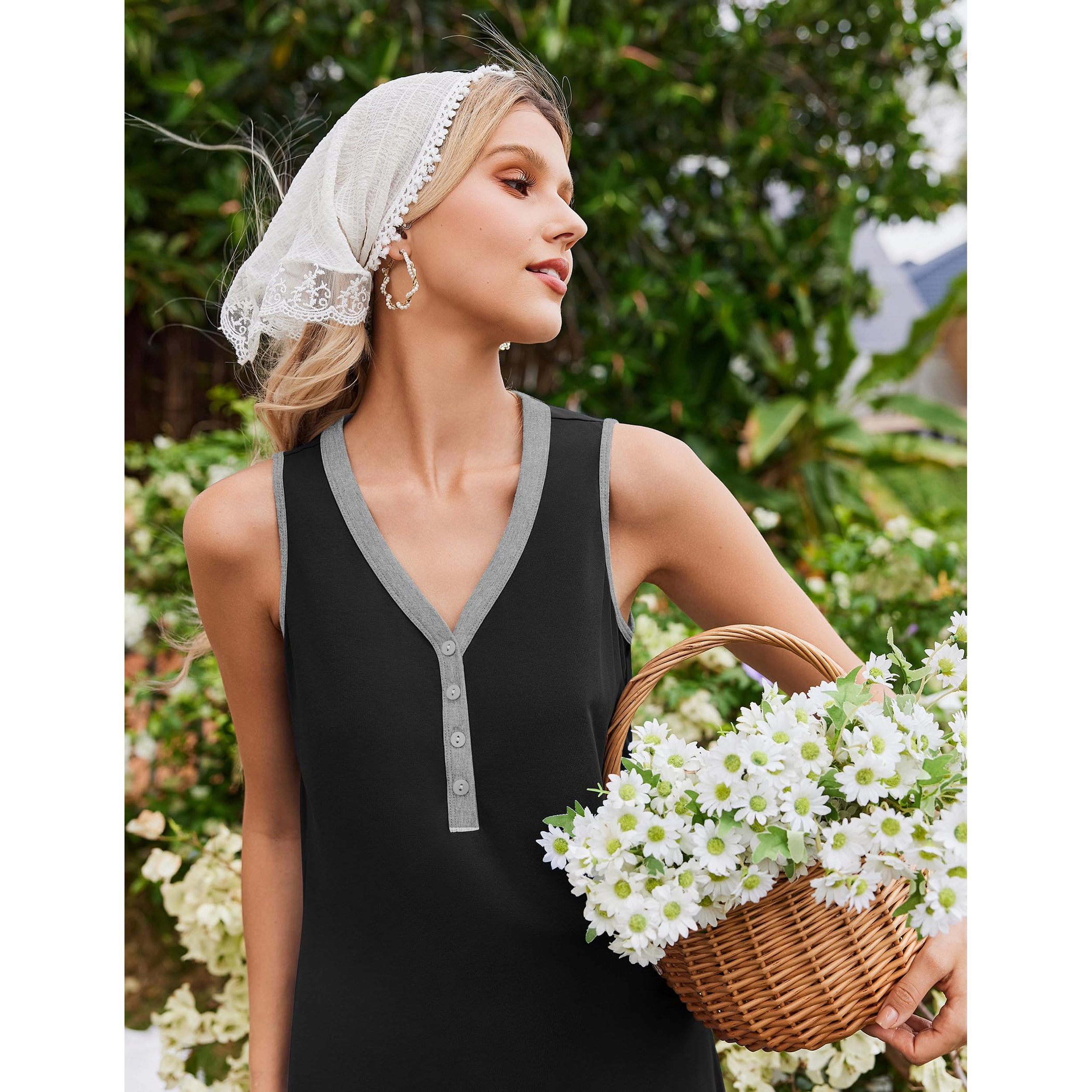 Ekouaer Nightgowns Womens Cotton Night Gowns Tank Shirts Sleeveless Sleep Dress Button