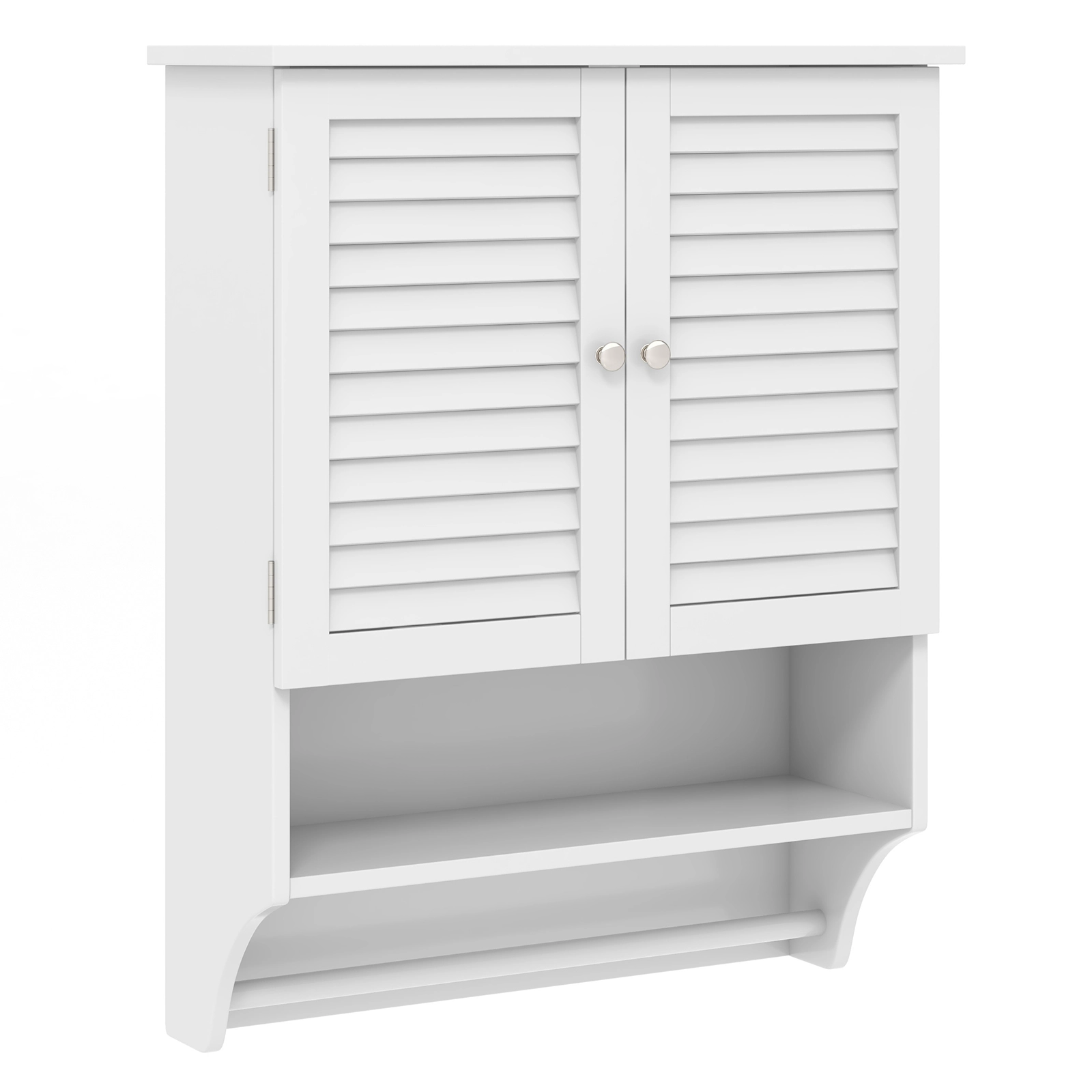 Slickblue Wall Mounted Bathroom Cabinet White MDF Adjustable Shelf Towel Bar