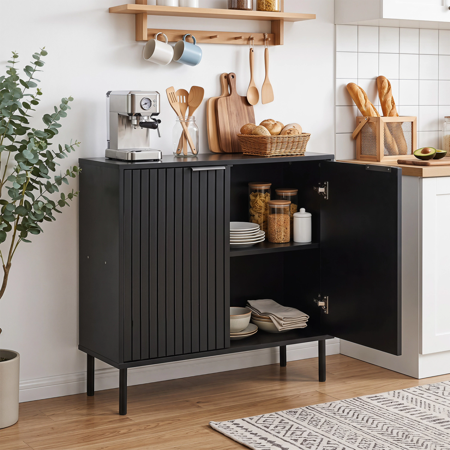 LJG Fluted Buffet Cabinet with 2-Door Sideboard for Kitchen and Dining Room
