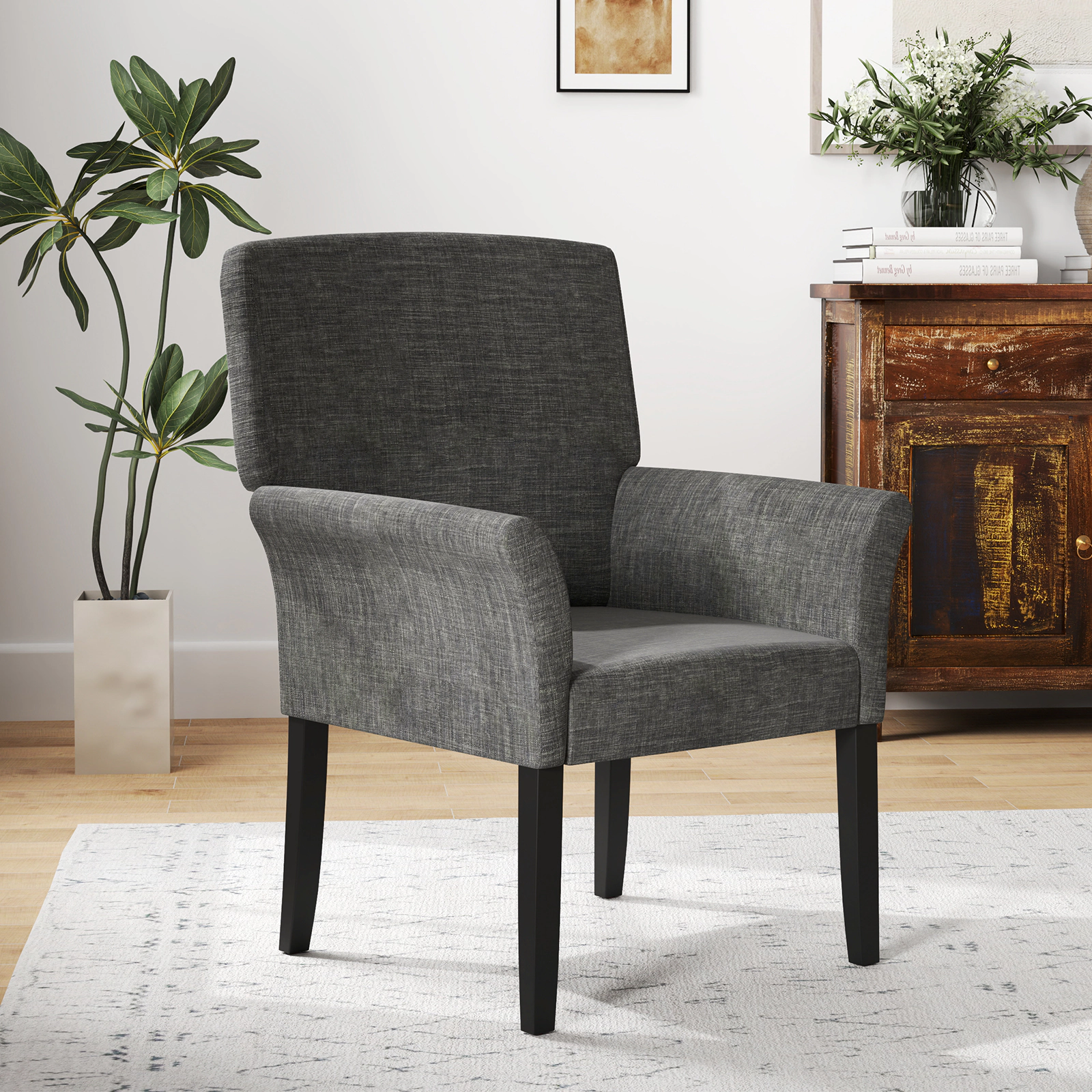 SUGIFT Ergonomic Executive Guest Reception Arm Chair 330-Lb Capacity 19-In Seat Height Single Chair Gray Black