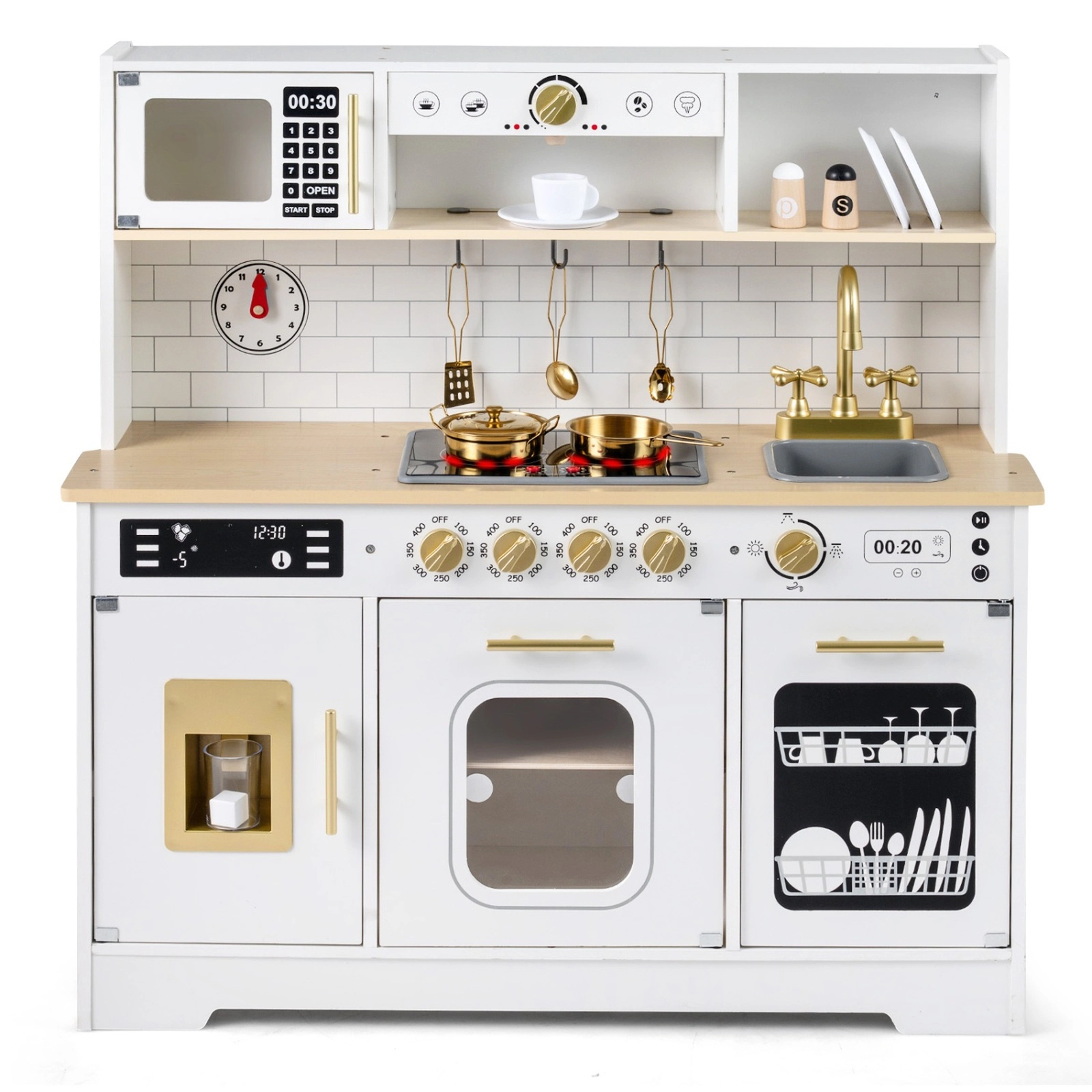 SUGIFT Wooden Play Kitchen with Realistic Lights and Sounds for Kids Ages 3+ 34.5-in Tall Black/White