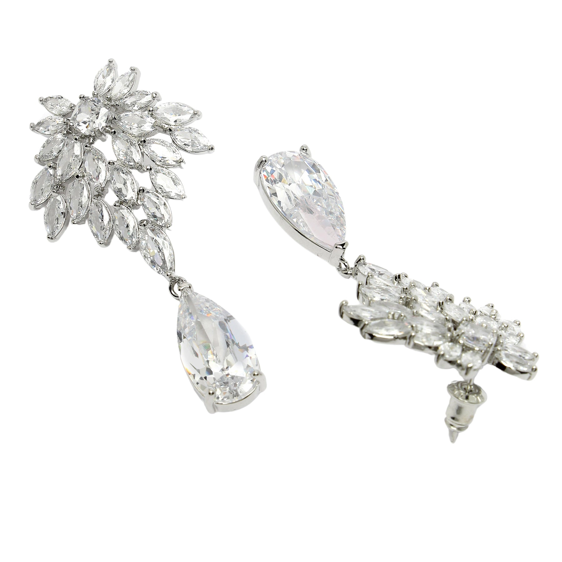 AGP PARIS Womens Diva Collection Elegant Zirconia Leafy Drop Earrings