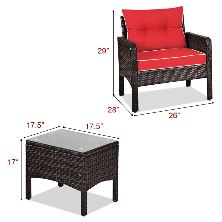 Hivvago 3 Pieces Outdoor Patio Rattan Conversation Set With Seat Cushions