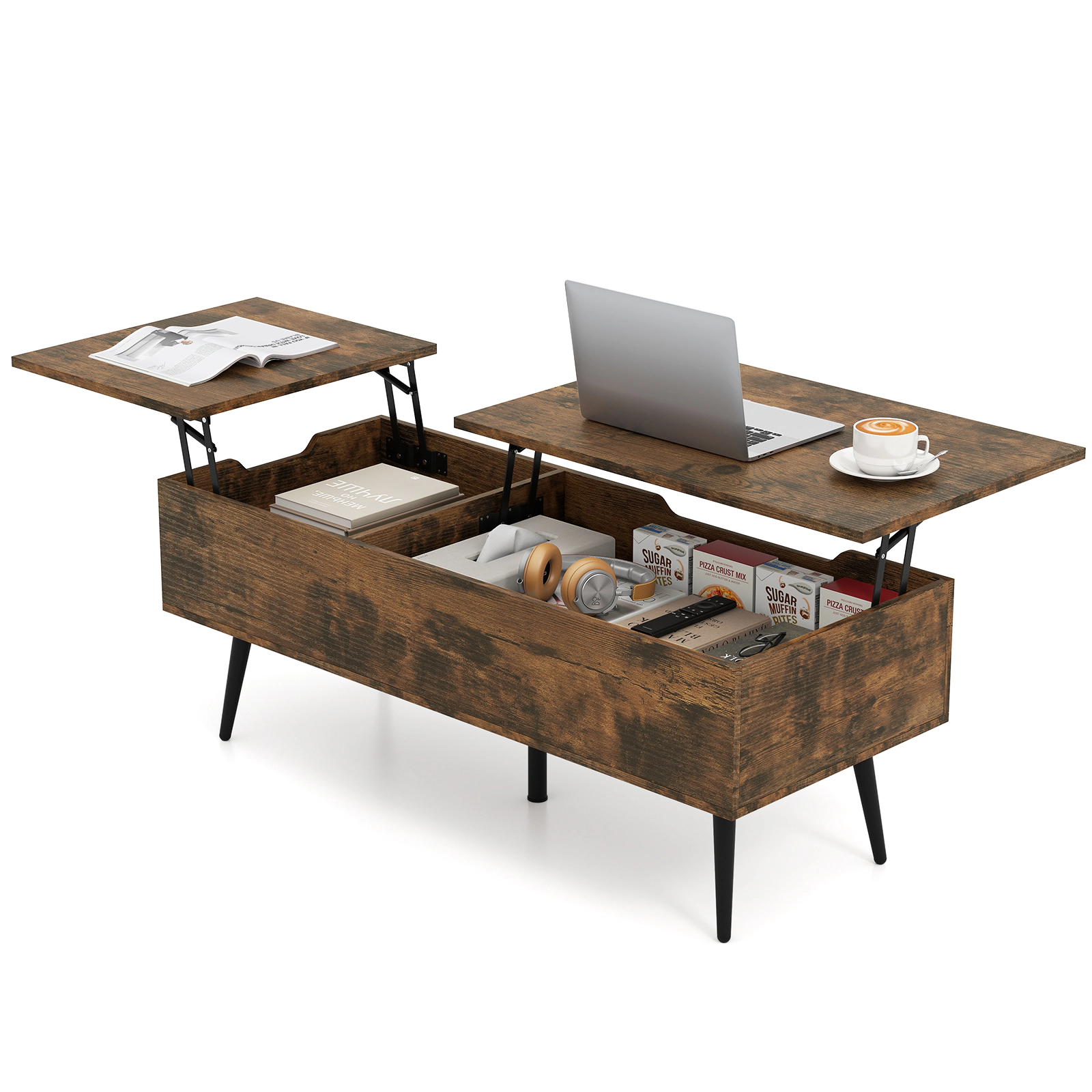 Glintex 47-Inch Dual Lift-Top Coffee Table with 2 Hidden Compartments