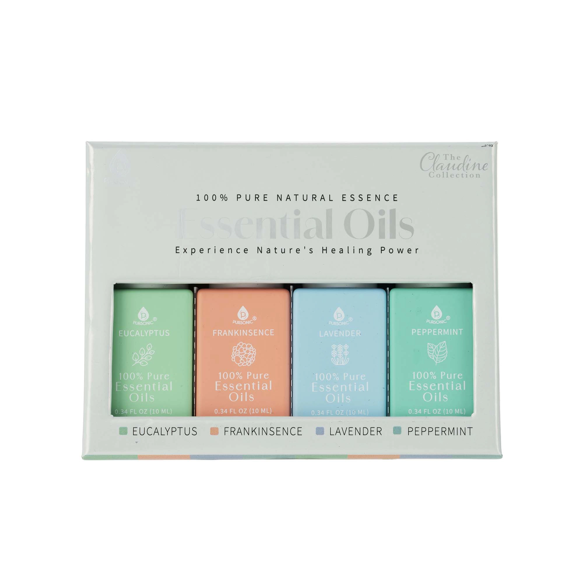 Pursonic 100% Pure Natural Essential Oils: Eucalyptus, Frankincense, Lavender & Peppermint