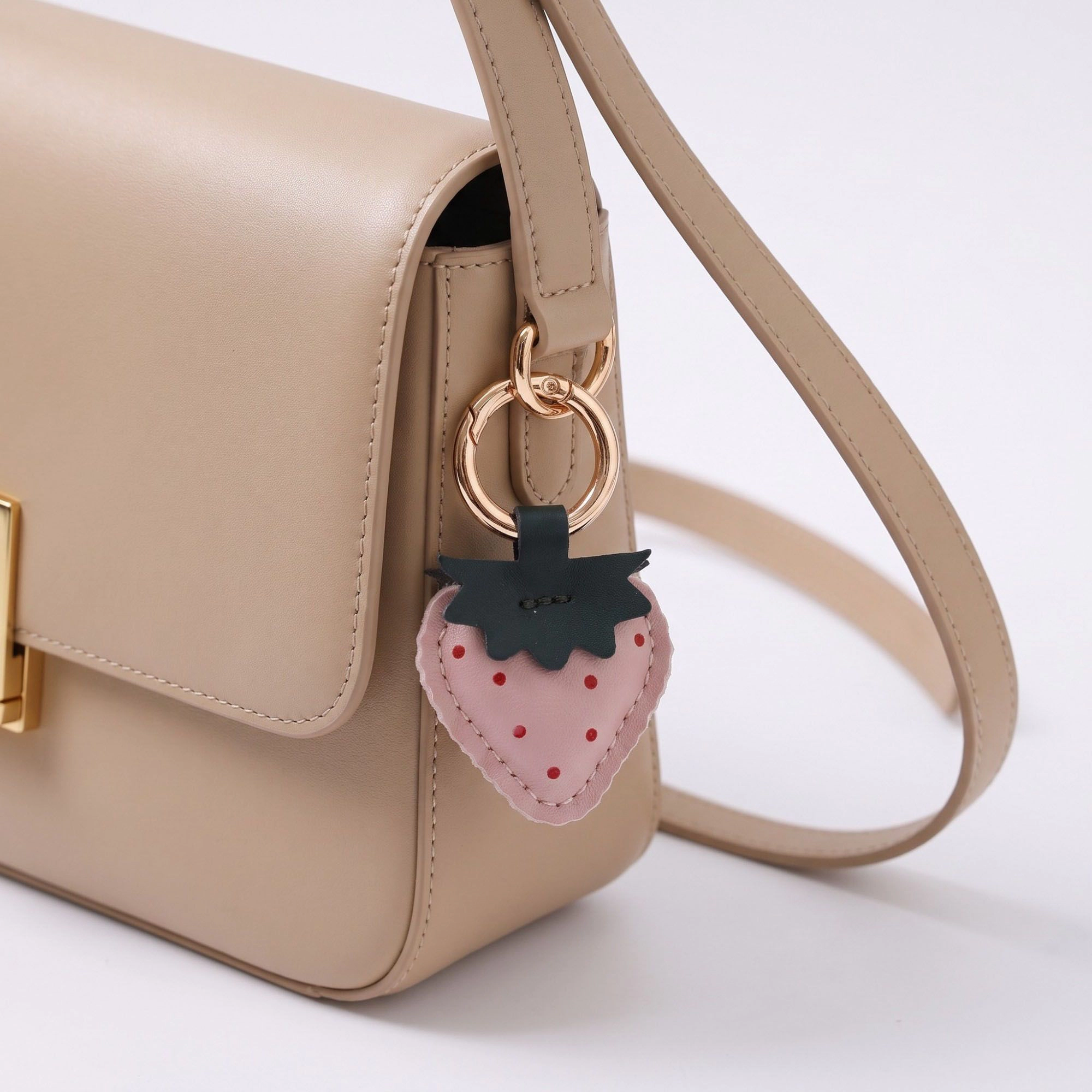 Alilang Women's Strawberry Bag Charm with Pink Polka Dots and Gold Tone Ring Clip