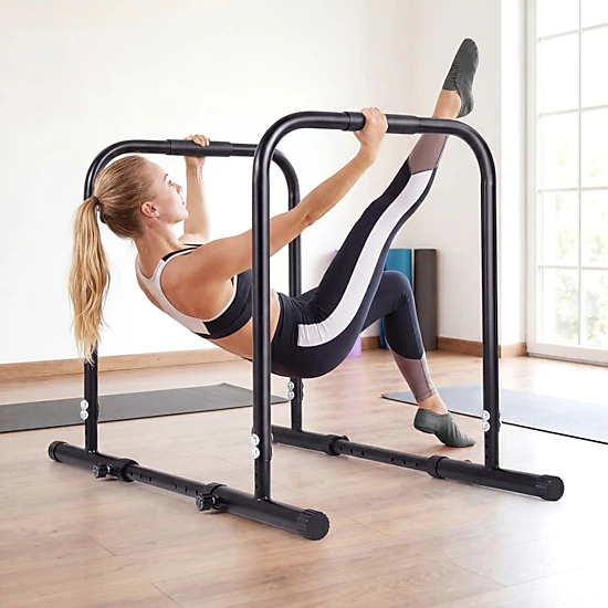 SUGIFT 330-lb Capacity 4-Level Height and 5-Width Adjustable Dip Bar Station with Foam Padded Handles