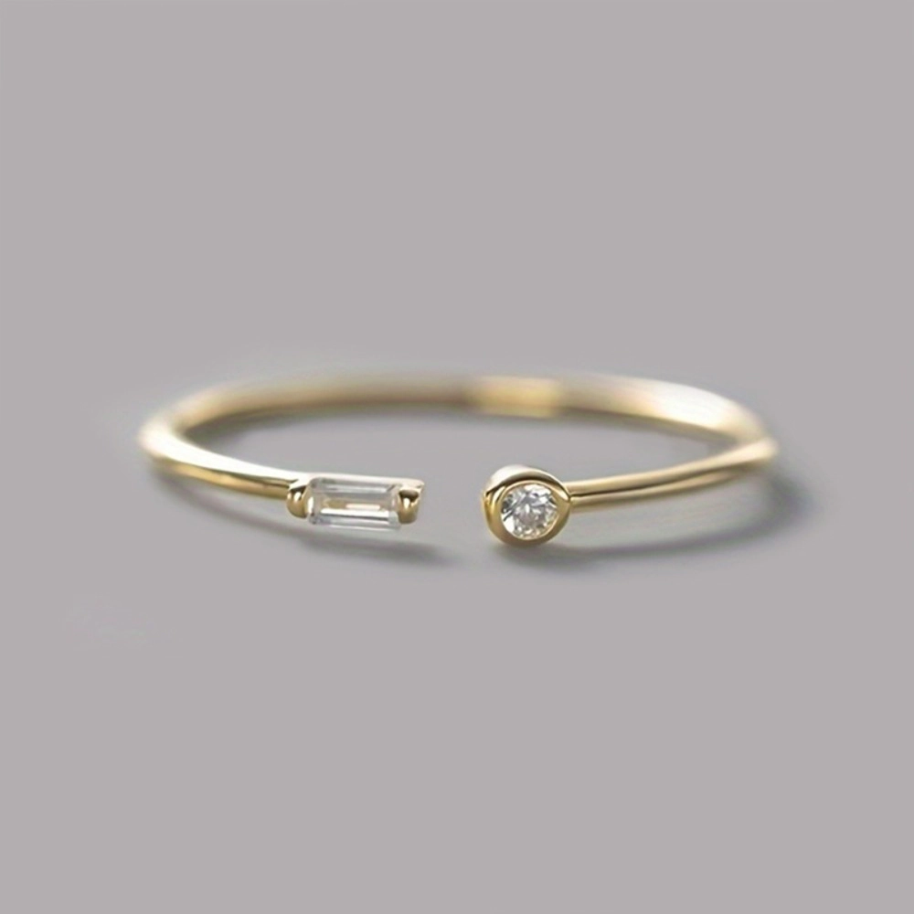 Adjustable Open Ring Baguette & Round Cubic Zirconia Minimalist Stacking for Women