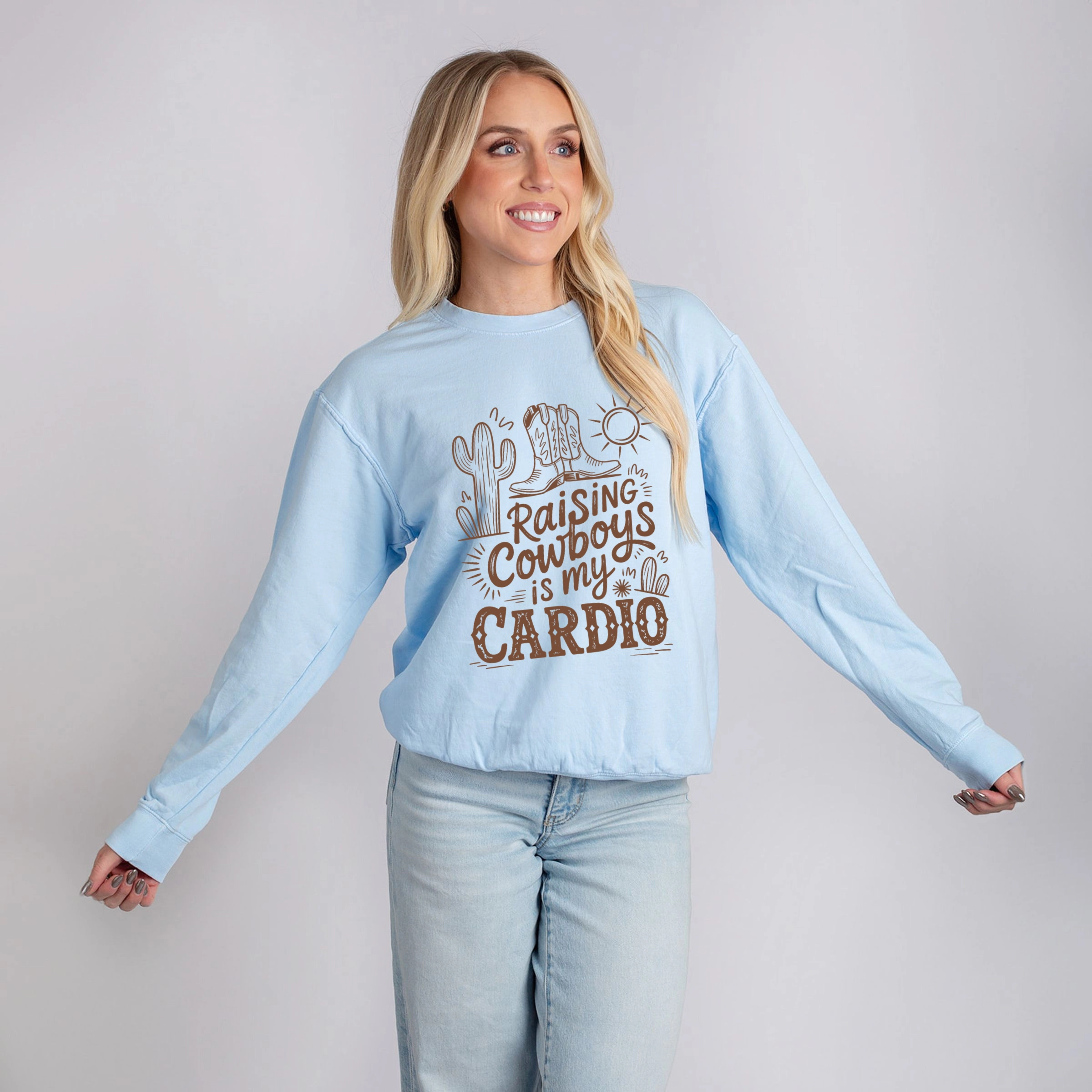 Simply Sage Market - Raising Cowboys Is My Cardio Women's Lightweight Garment Dyed Sweatshirt