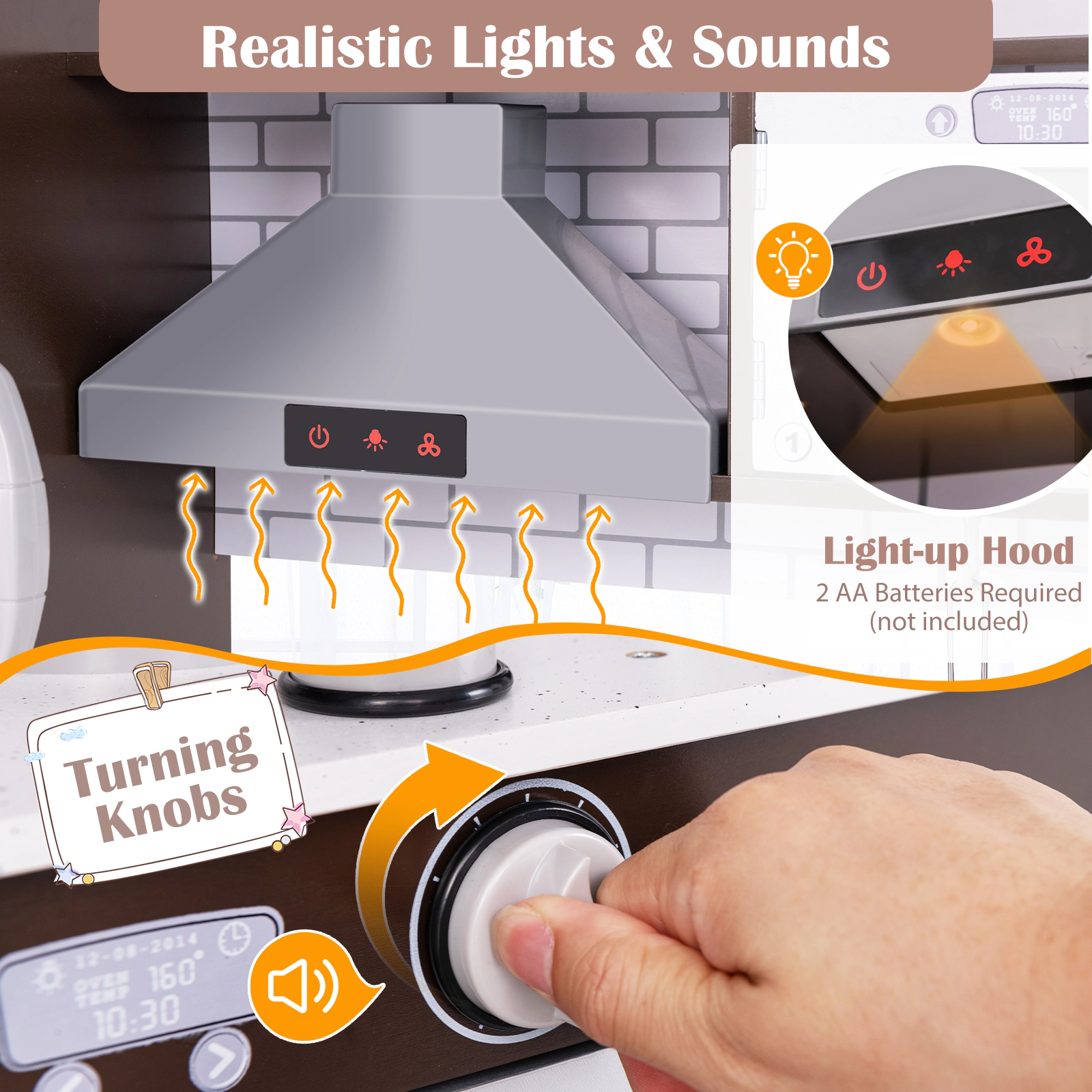SUGIFT Dark Brown Interactive Lights Sounds and Ice Maker Corner Kids Toy Kitchen Set