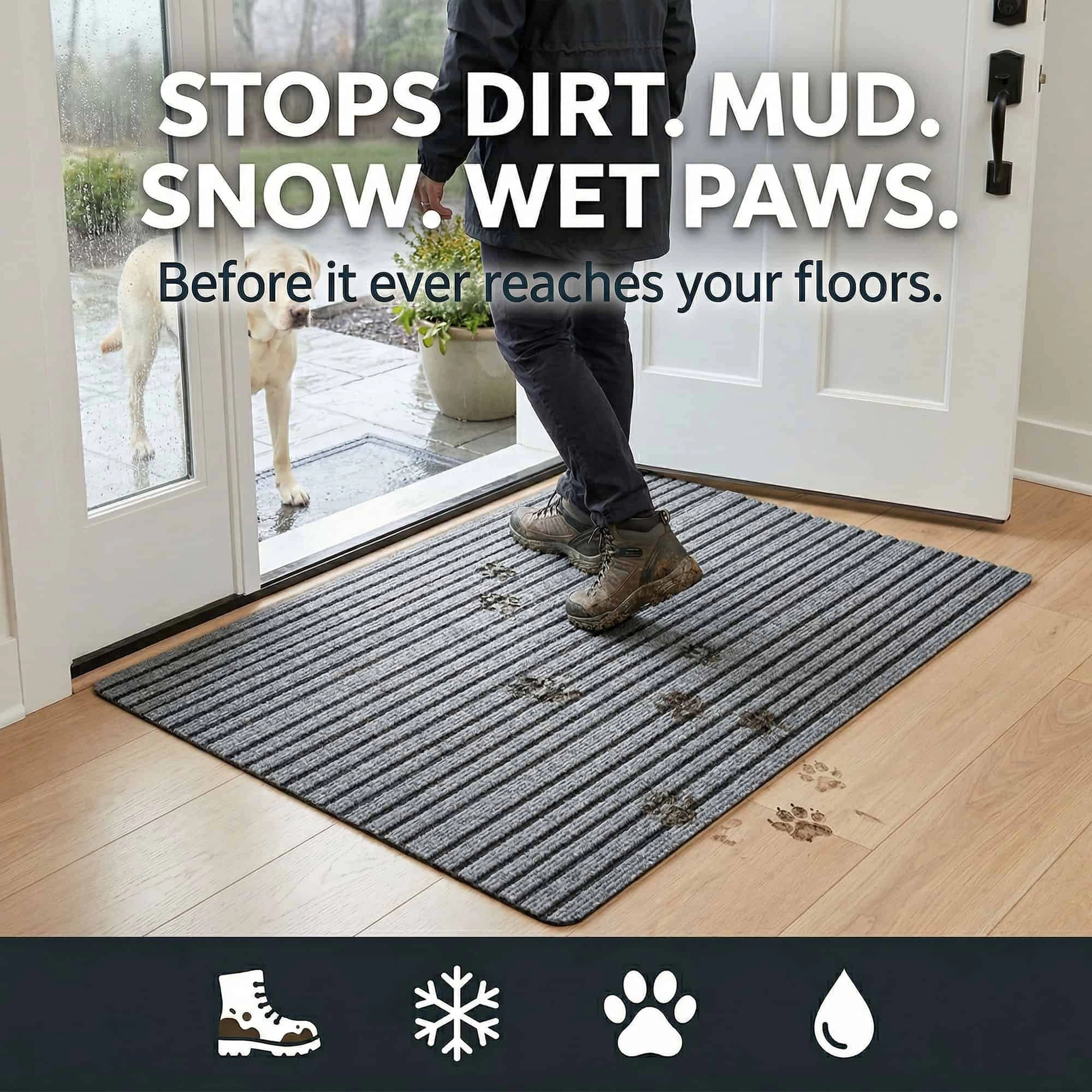 Evideco French Home Goods Gray Ribbed Runner Polyester Doormat 78.75 x 35.5 Inches