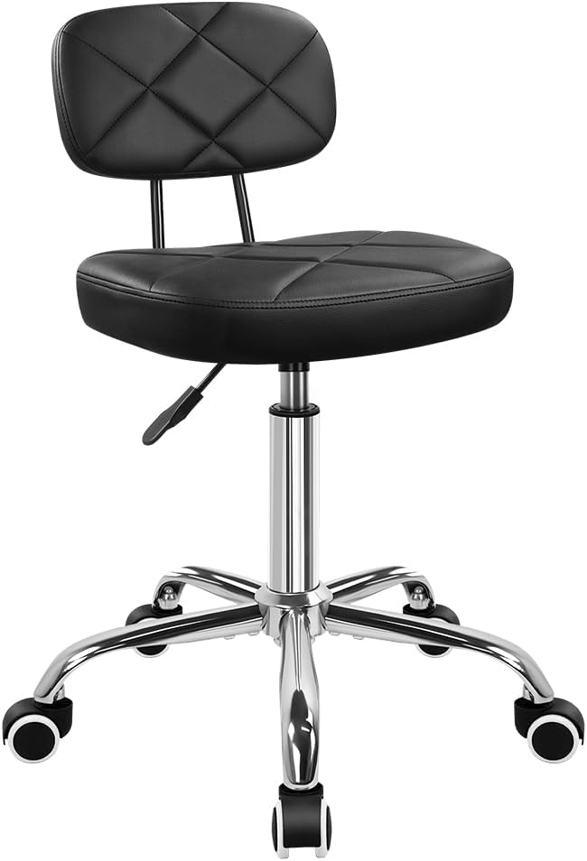 KKTONER Office Chair with Back Office Stool with Wheels Height Adjustable Square stools for Drafting Home Work (Black)