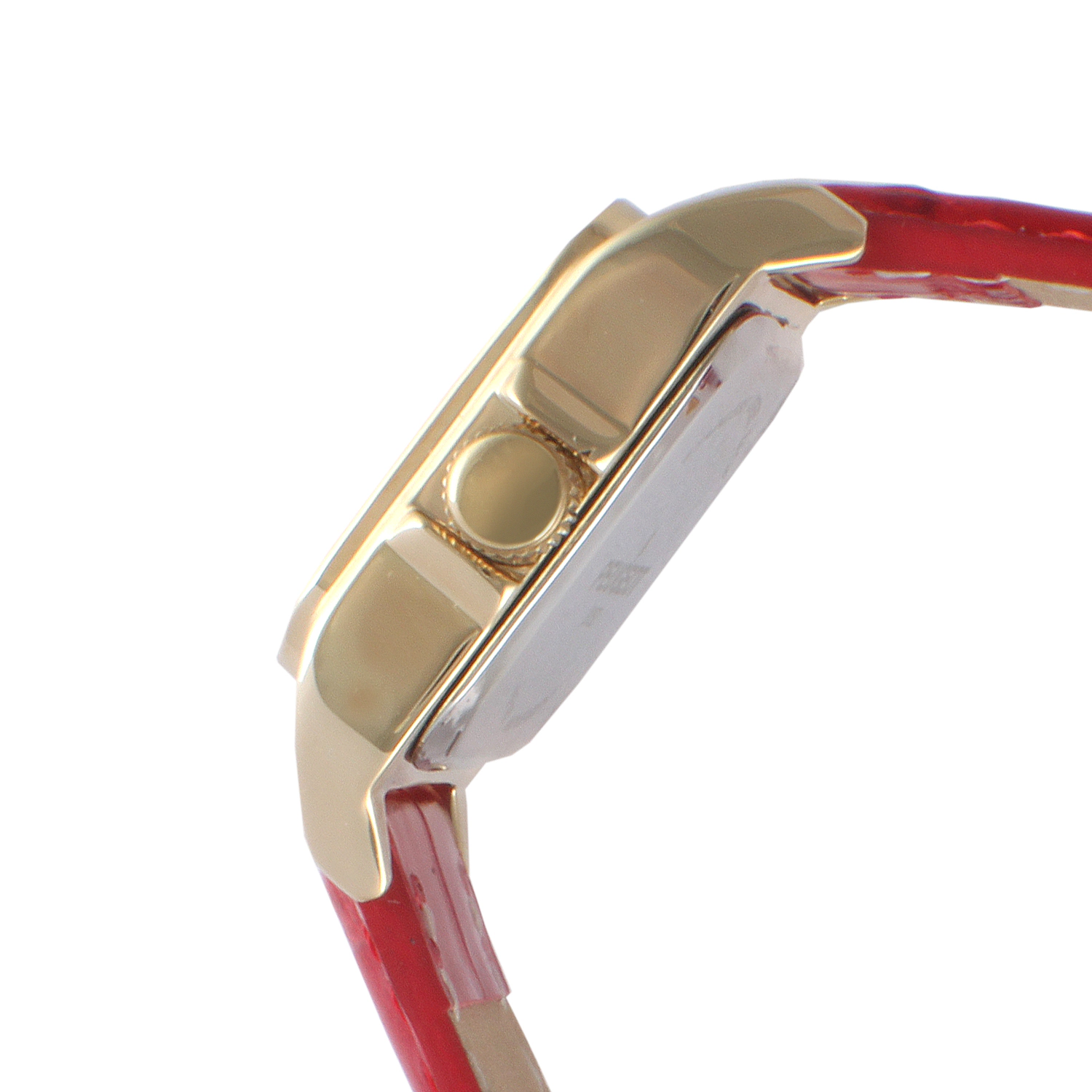 Peugeot Women's 34x24mm Tank Watch with Crystal Bezel Red Leather Strap