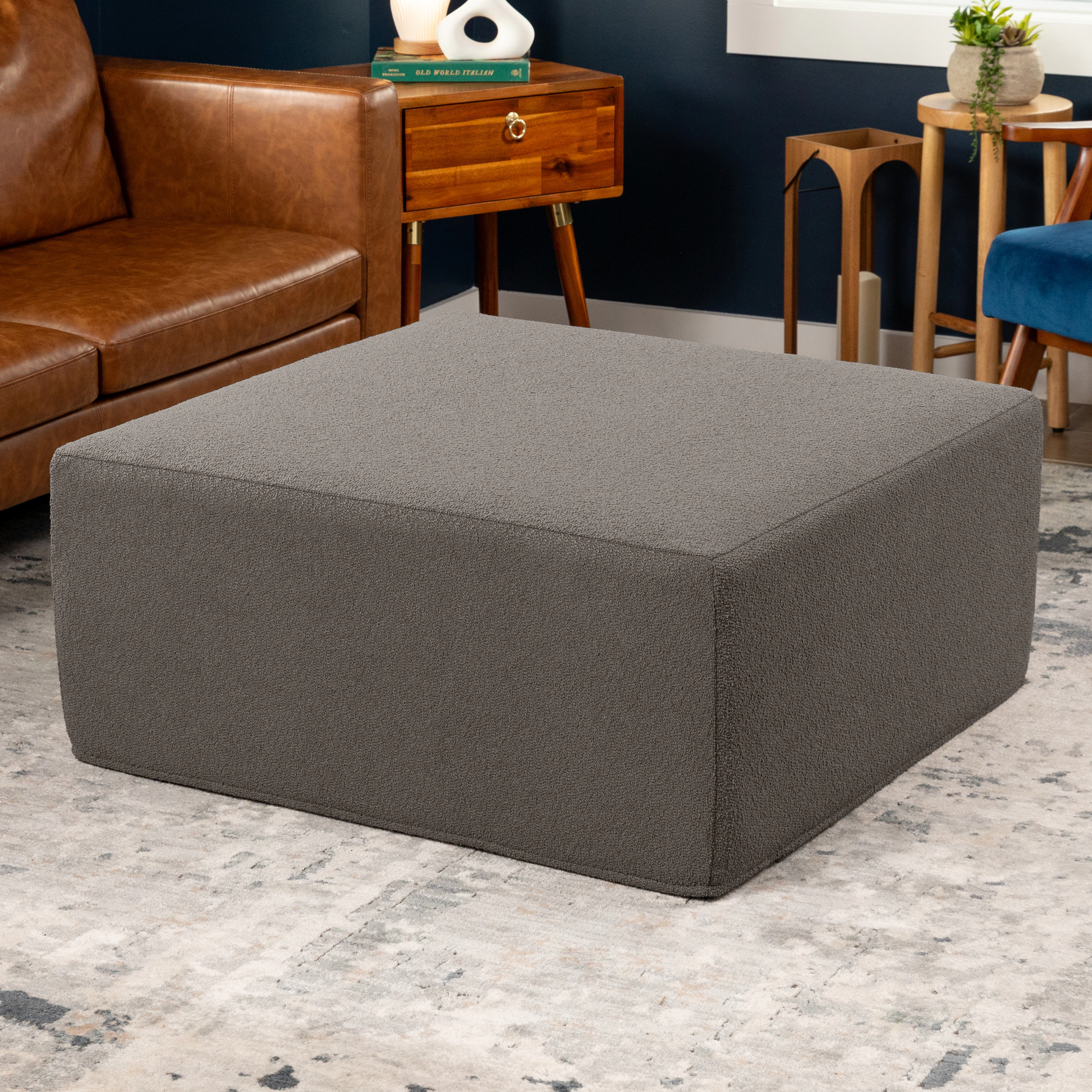 Jaxx Fairlie Couch Ottoman - Oversized Square Foam Coffee Table Ottoman, 36" , Luxe Boucle