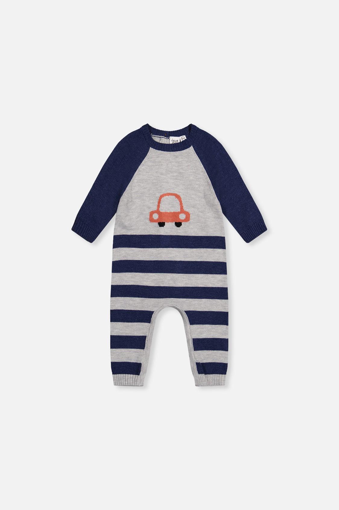 Deux par Boys Knitted Car Intarsia Raglan Sleeve Romper