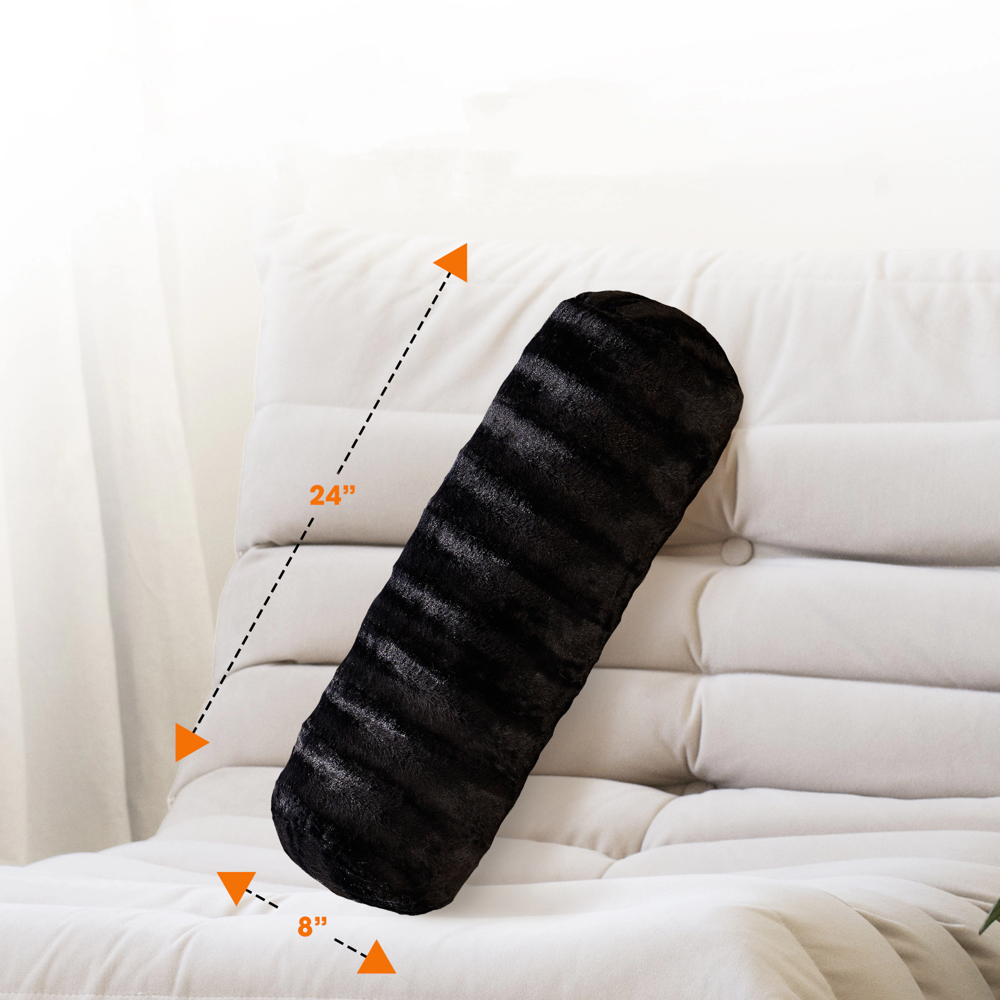Cheer Collection 8 x 24 Inch Plush Embossed Faux Fur Bolster Pillows with Inserts, Set of 2